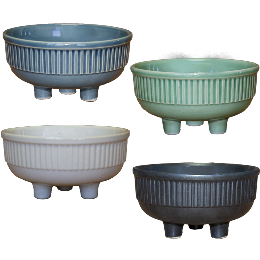 Shallow Ceramic Footed Planter Dish - 5.5"