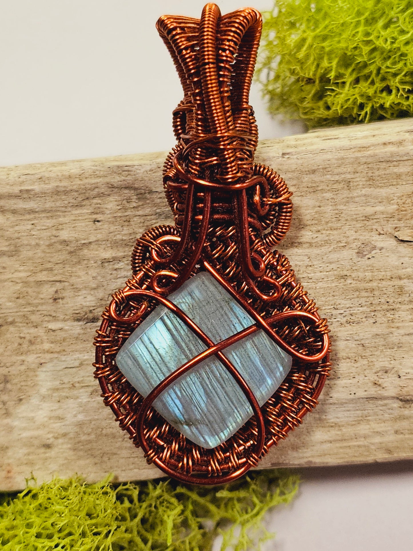 Labradorite and Copper Wire Wrapped Necklace Pendant