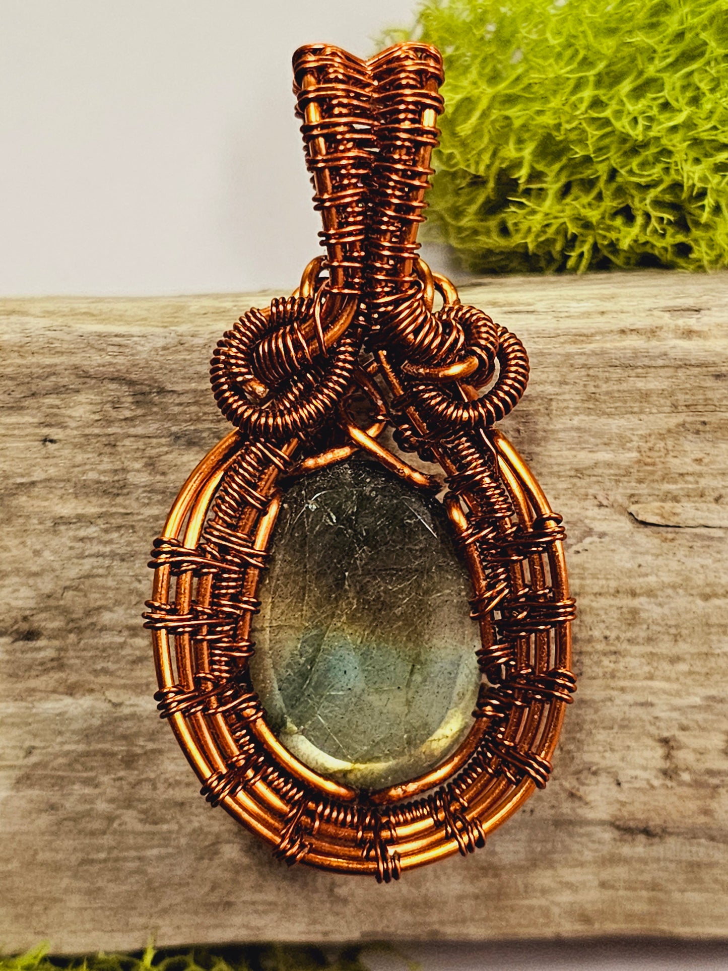 Labradorite and Copper Wire Wrapped Necklace Pendant