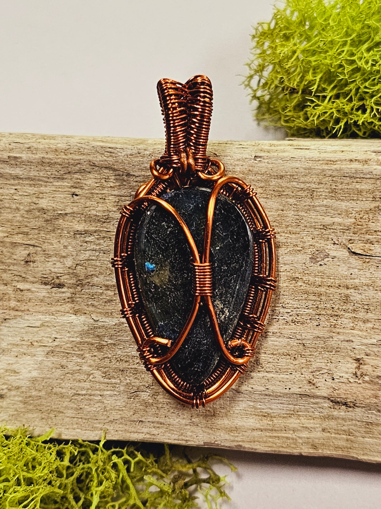 Labradorite and Copper Wire Wrapped Necklace Pendant