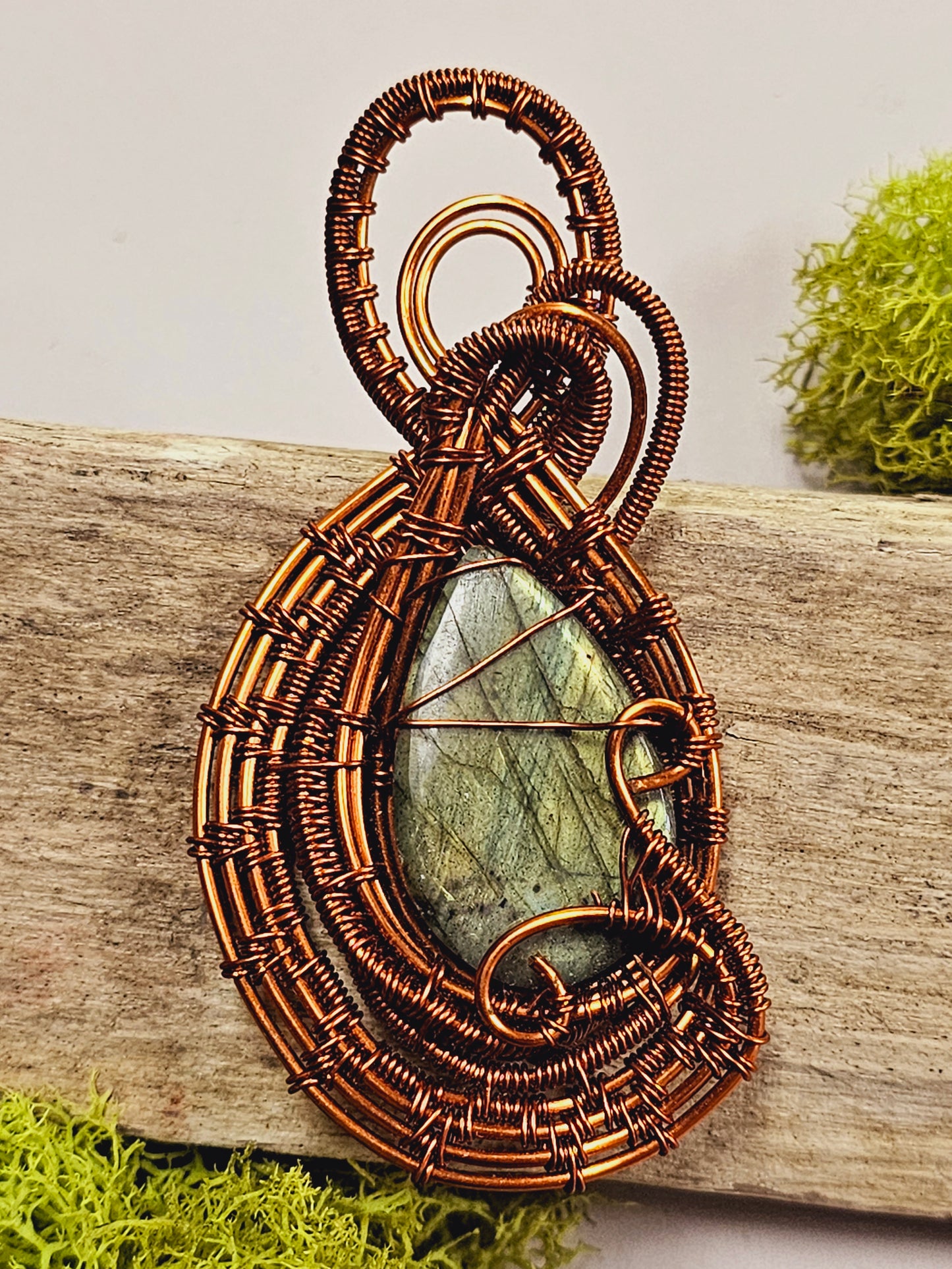 Labradorite and Copper Wire Wrapped Necklace Pendant