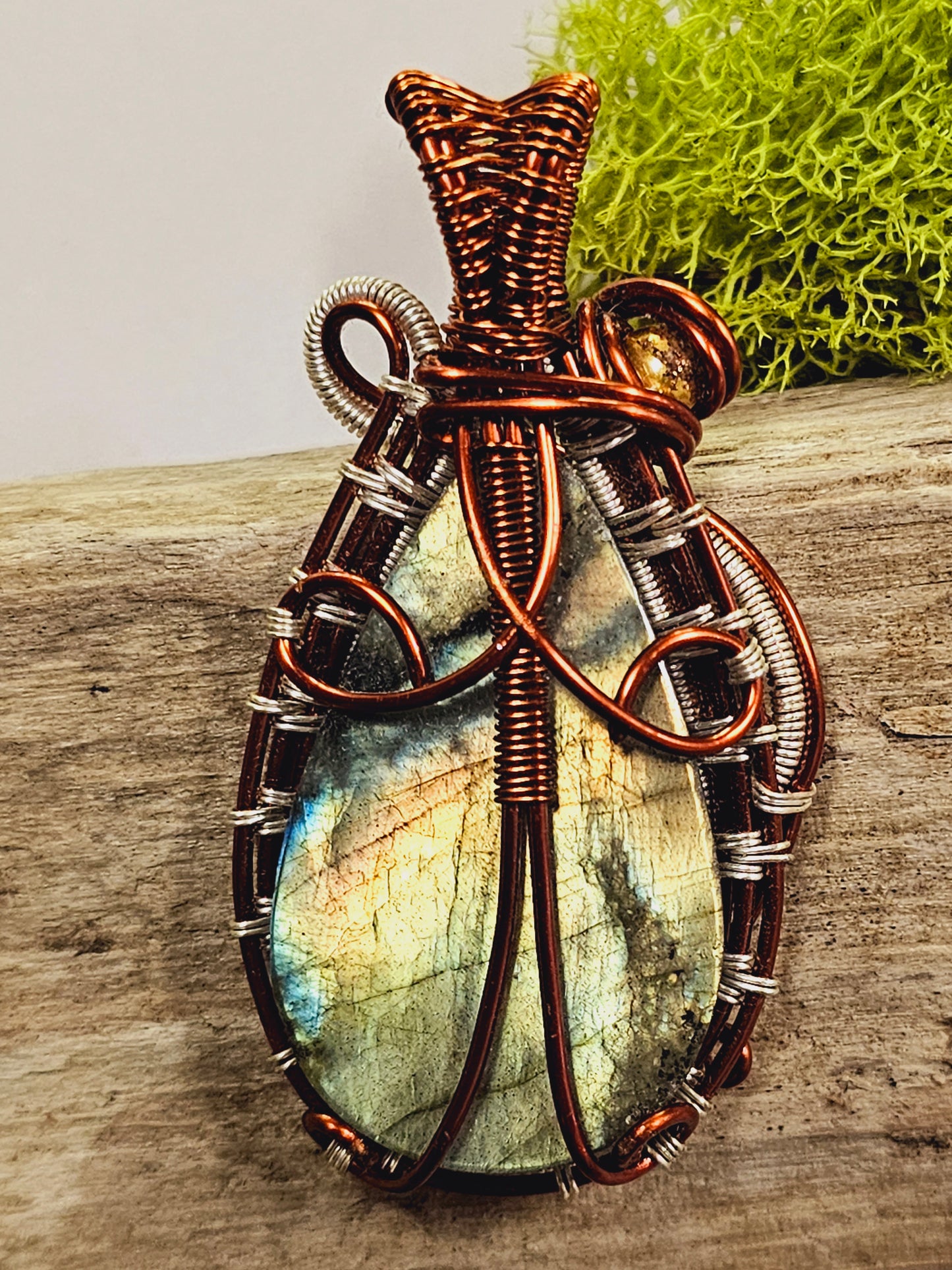 Labradorite and Copper/Silver Wire Wrapped Necklace Pendant
