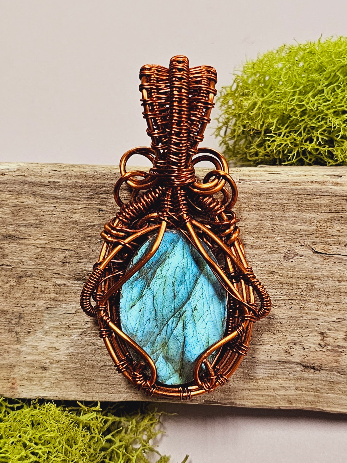 Labradorite and Copper Wire Wrapped Necklace Pendant