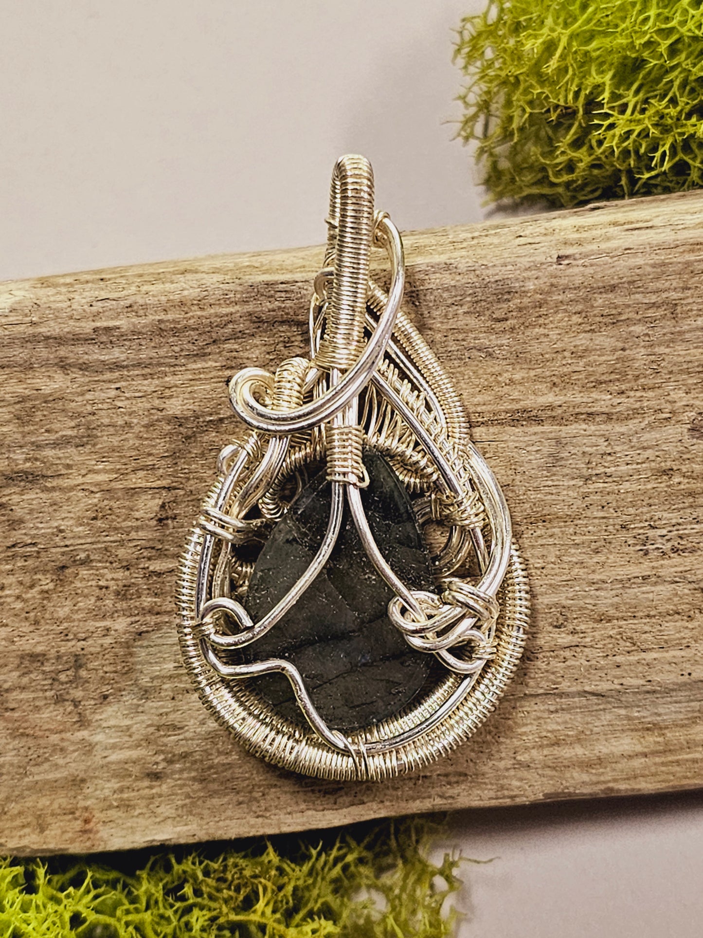 Labradorite and Silver Wire Wrapped Necklace Pendant