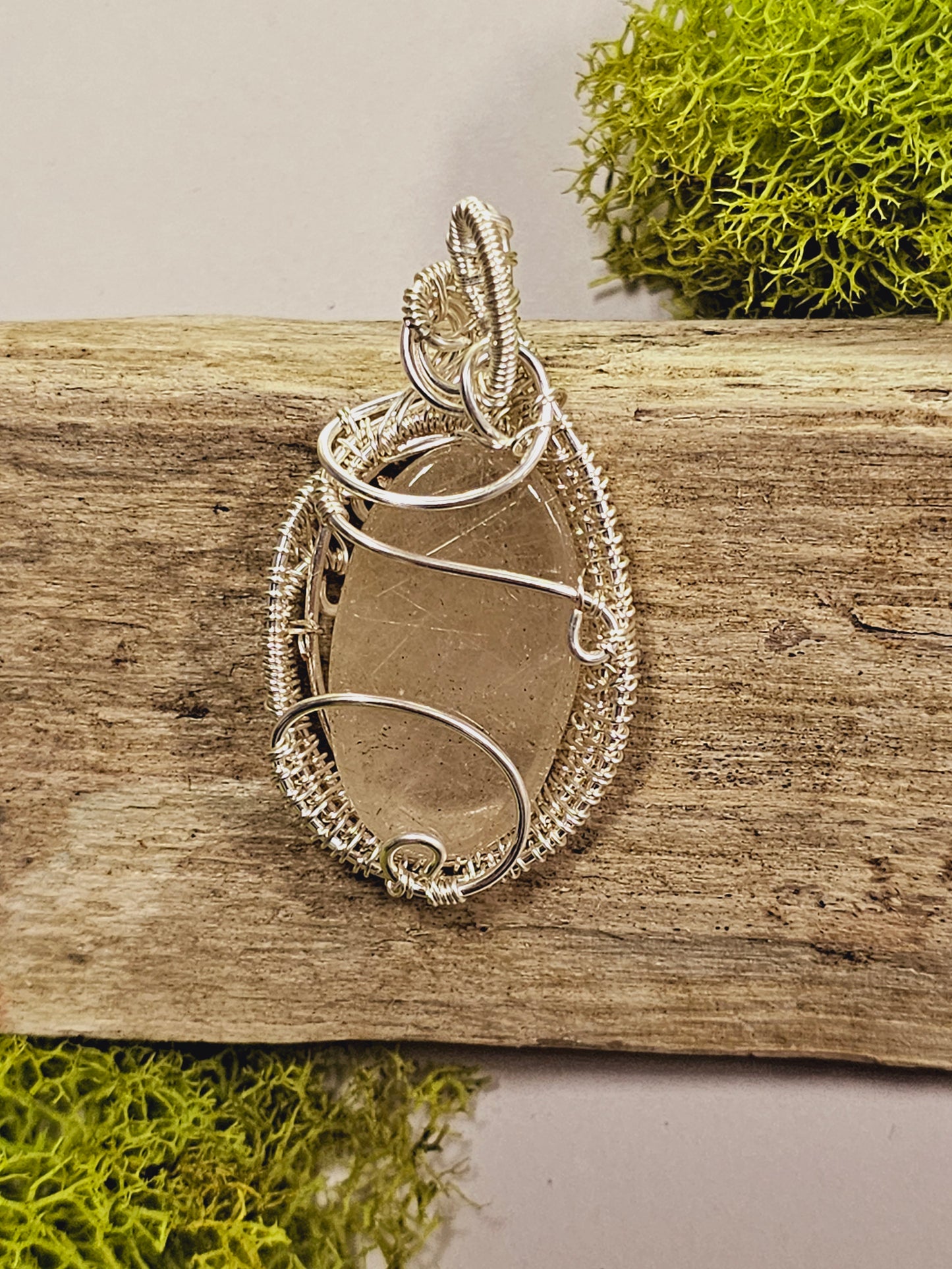 Gold Rutile Quartz and Silver Wire Wrapped Necklace Pendant