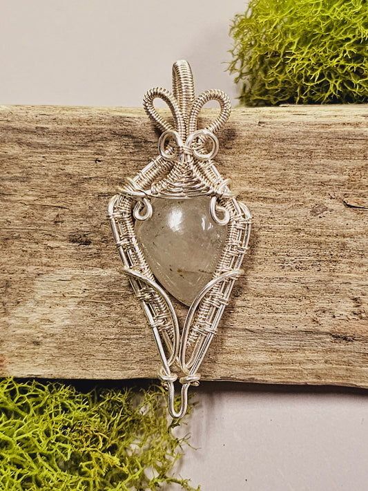 Gold Rutile Quartz and Silver Wire Wrapped Necklace Pendant
