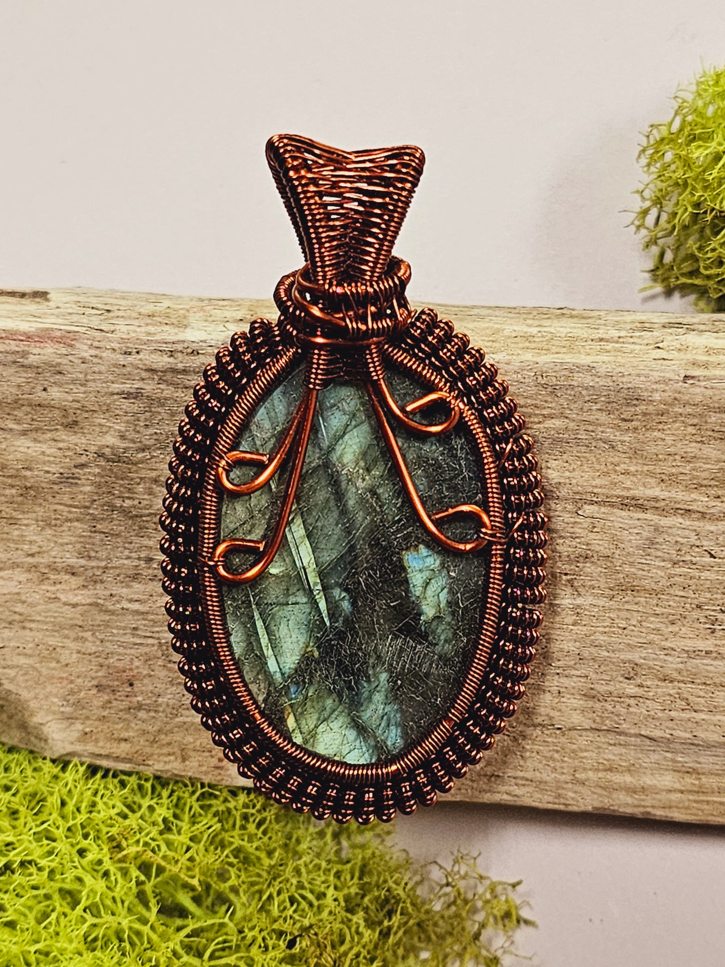 Labradorite and Copper Tree of Life Wire Wrapped Necklace Pendant
