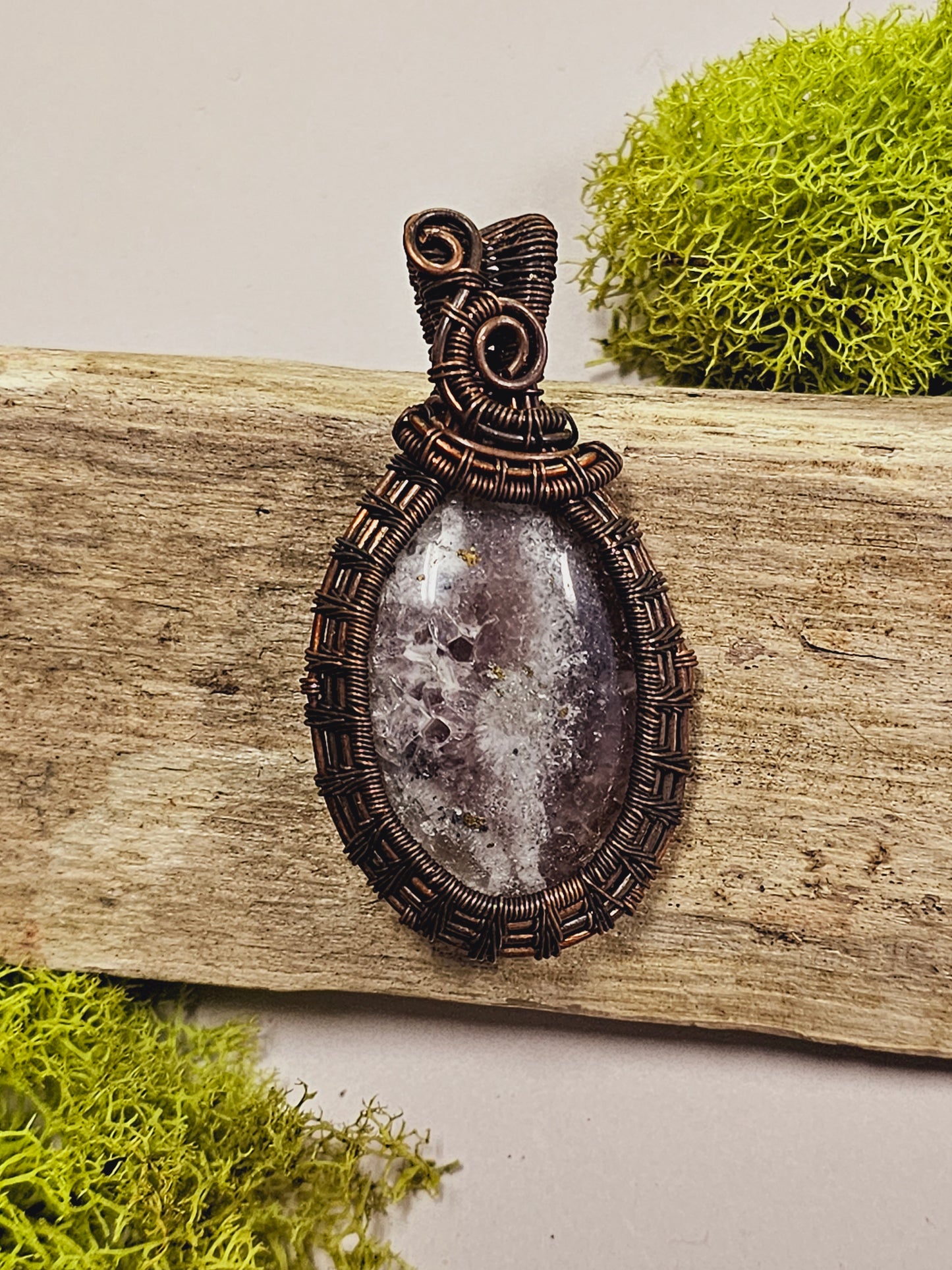Amethyst and Oxidized Wire Wrapped Necklace Pendant