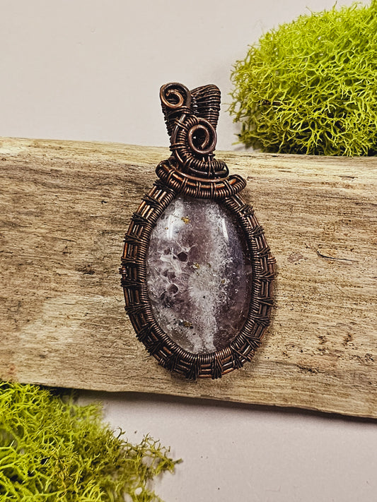 Amethyst and Oxidized Wire Wrapped Necklace Pendant