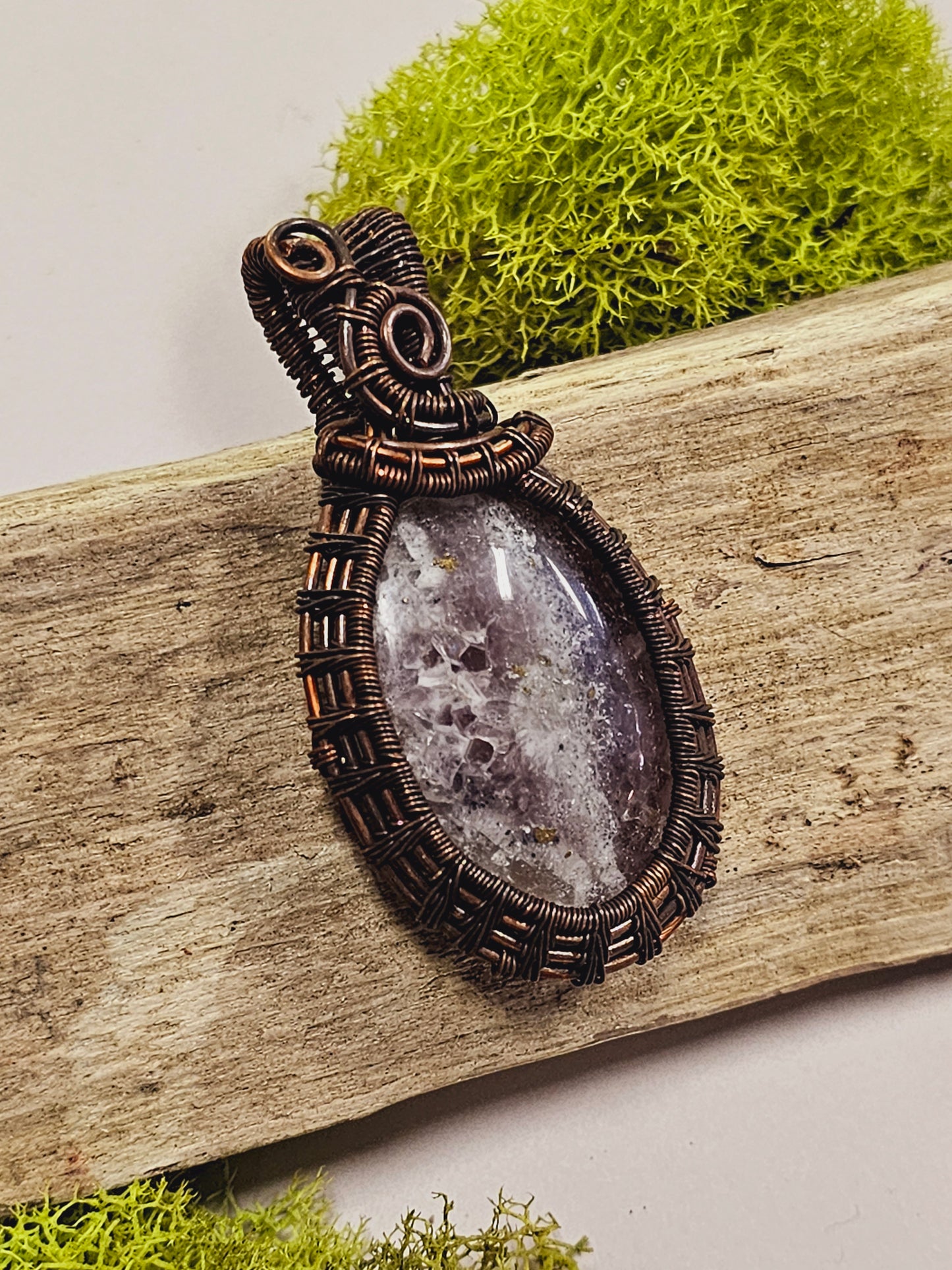 Amethyst and Oxidized Wire Wrapped Necklace Pendant