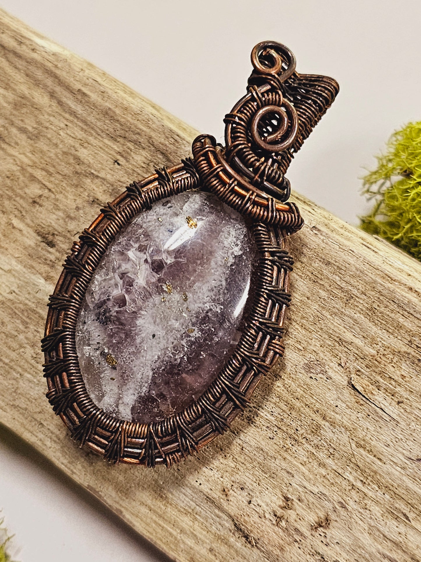 Amethyst and Oxidized Wire Wrapped Necklace Pendant