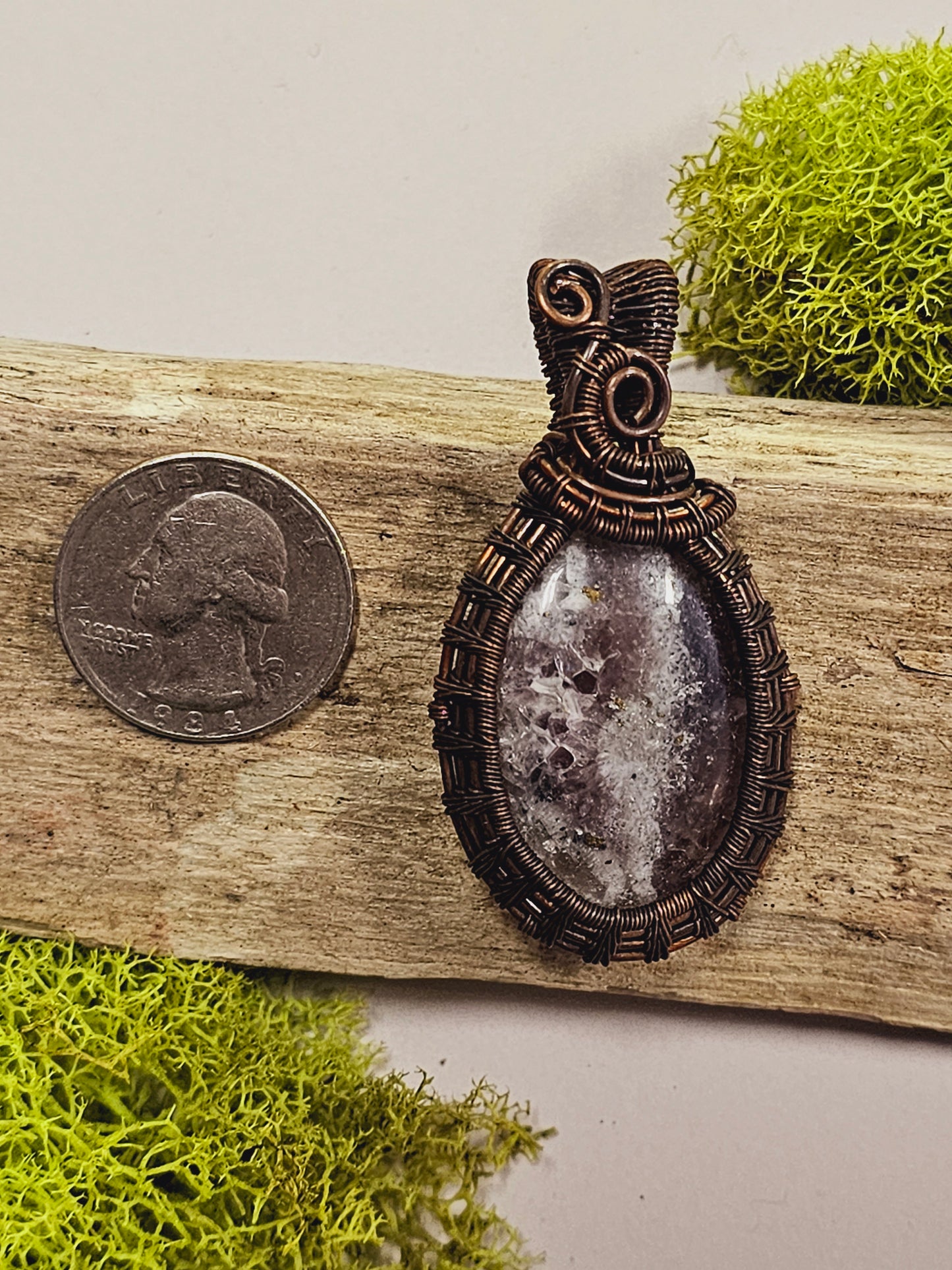 Amethyst and Oxidized Wire Wrapped Necklace Pendant