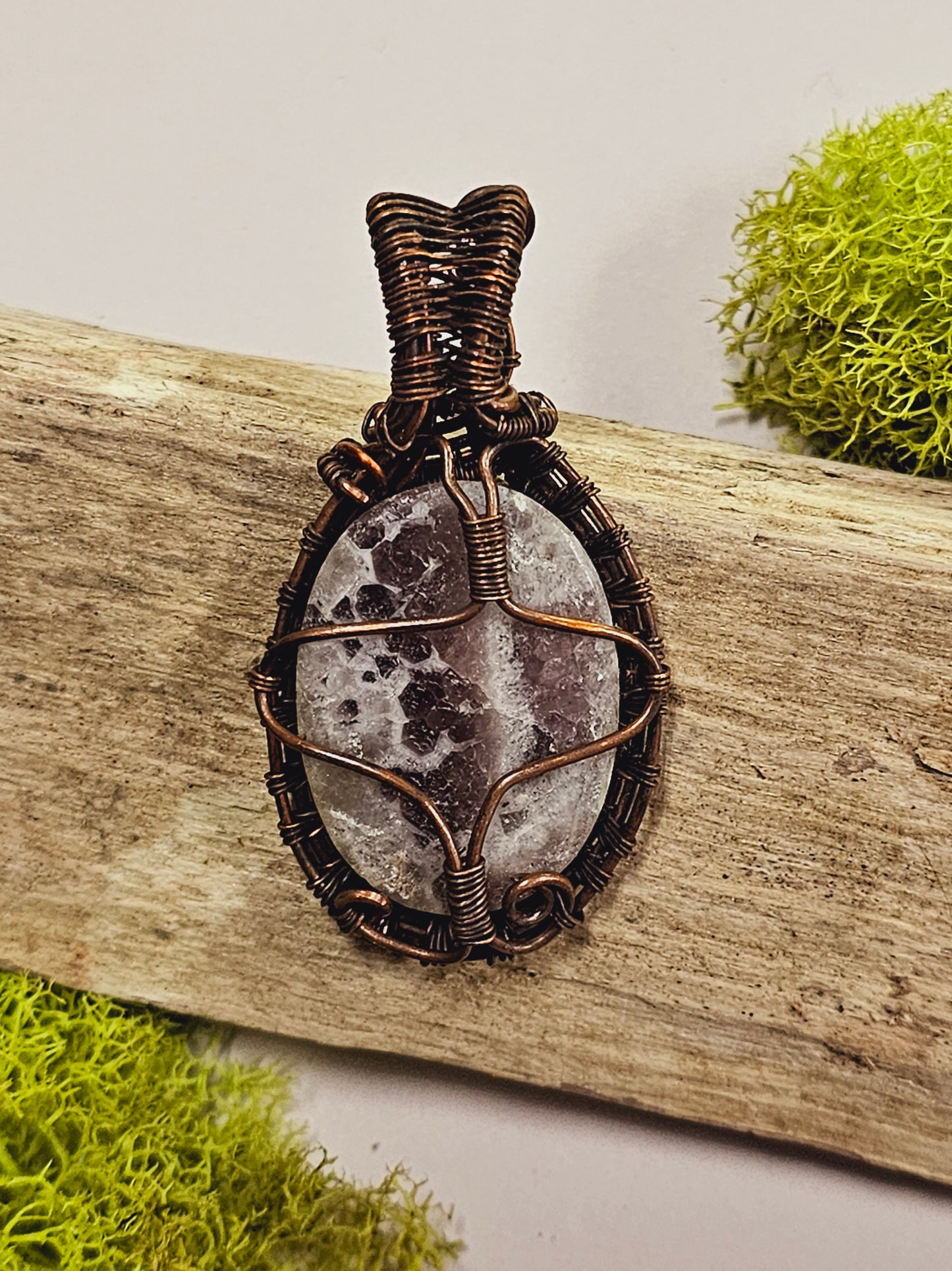 Amethyst and Oxidized Wire Wrapped Necklace Pendant