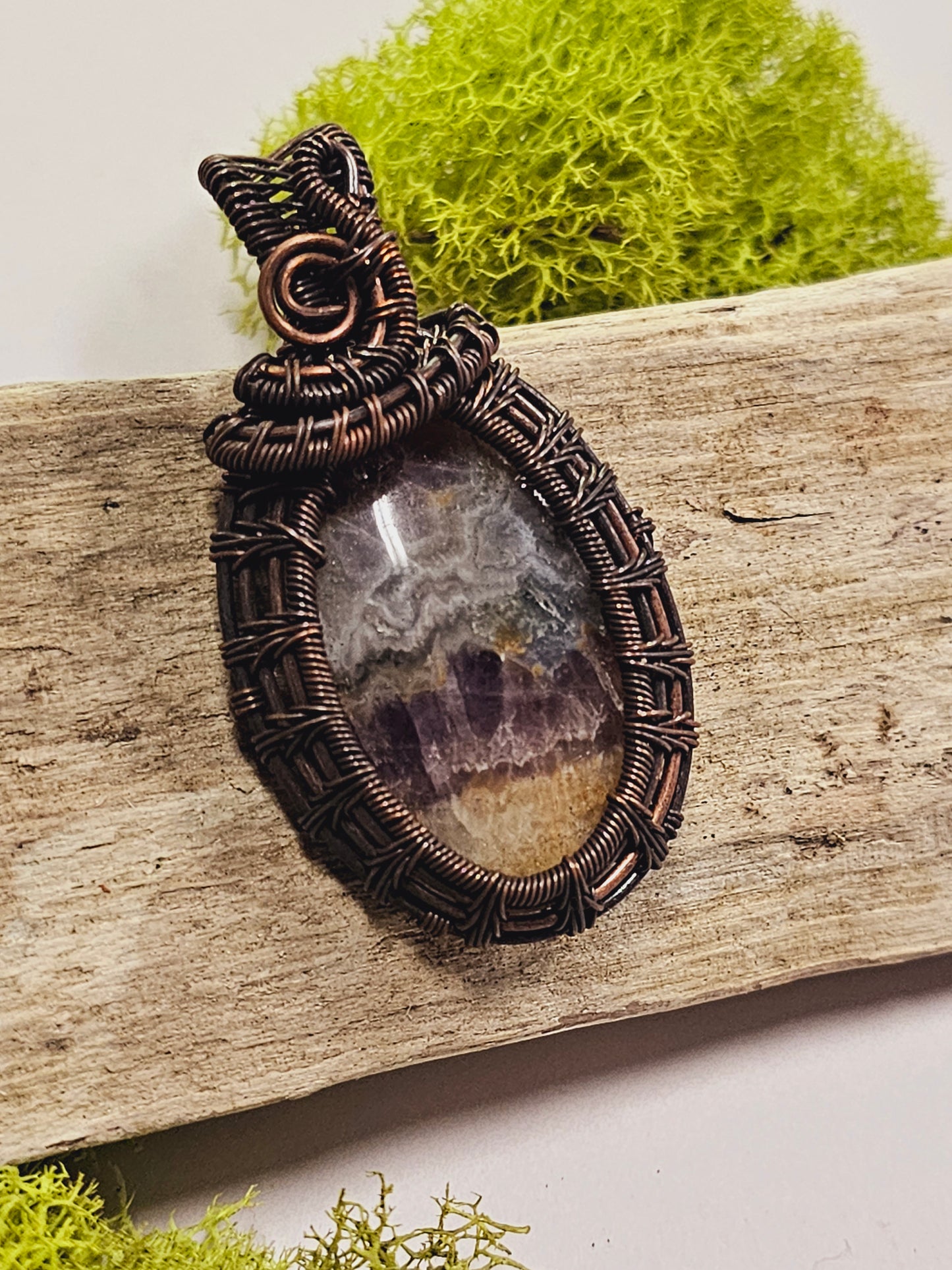 Amethyst and Oxidized Wire Wrapped Necklace Pendant