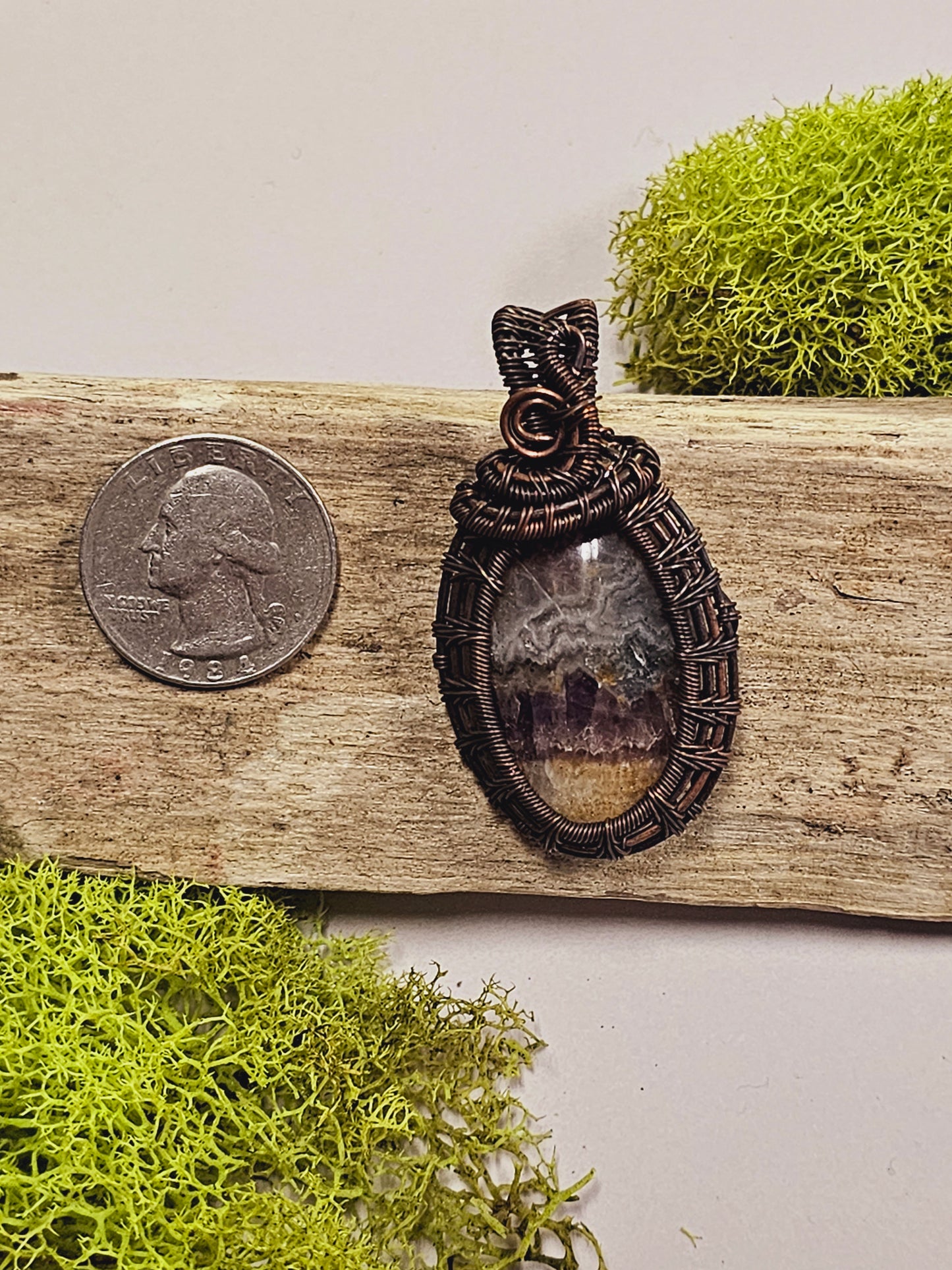 Amethyst and Oxidized Wire Wrapped Necklace Pendant