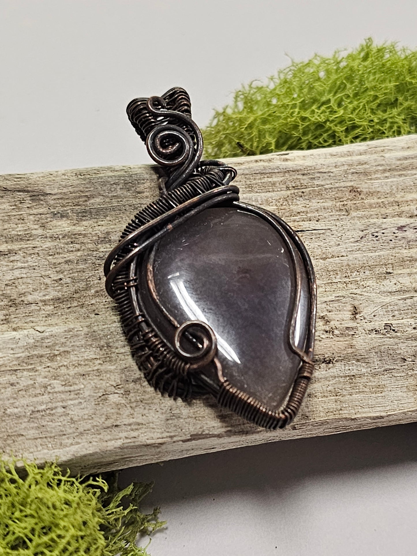Amethyst and Oxidized Wire Wrapped Necklace Pendant