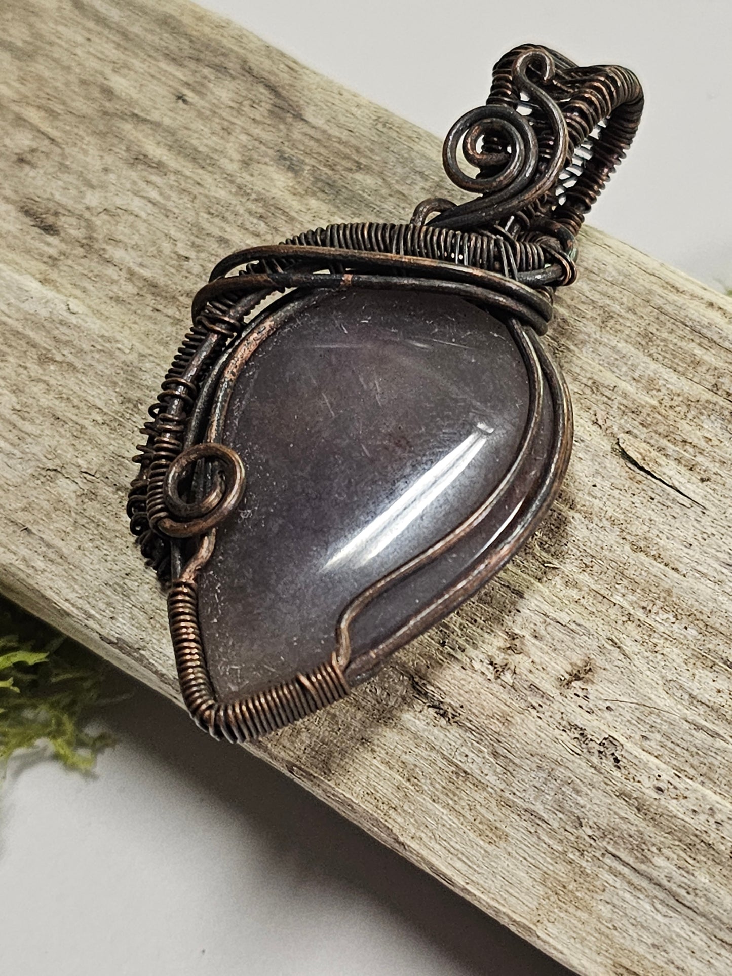 Amethyst and Oxidized Wire Wrapped Necklace Pendant