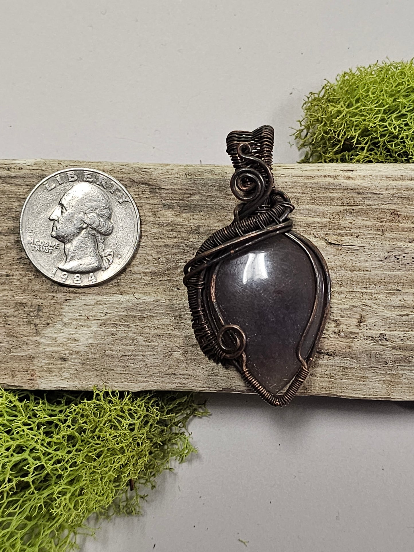 Amethyst and Oxidized Wire Wrapped Necklace Pendant