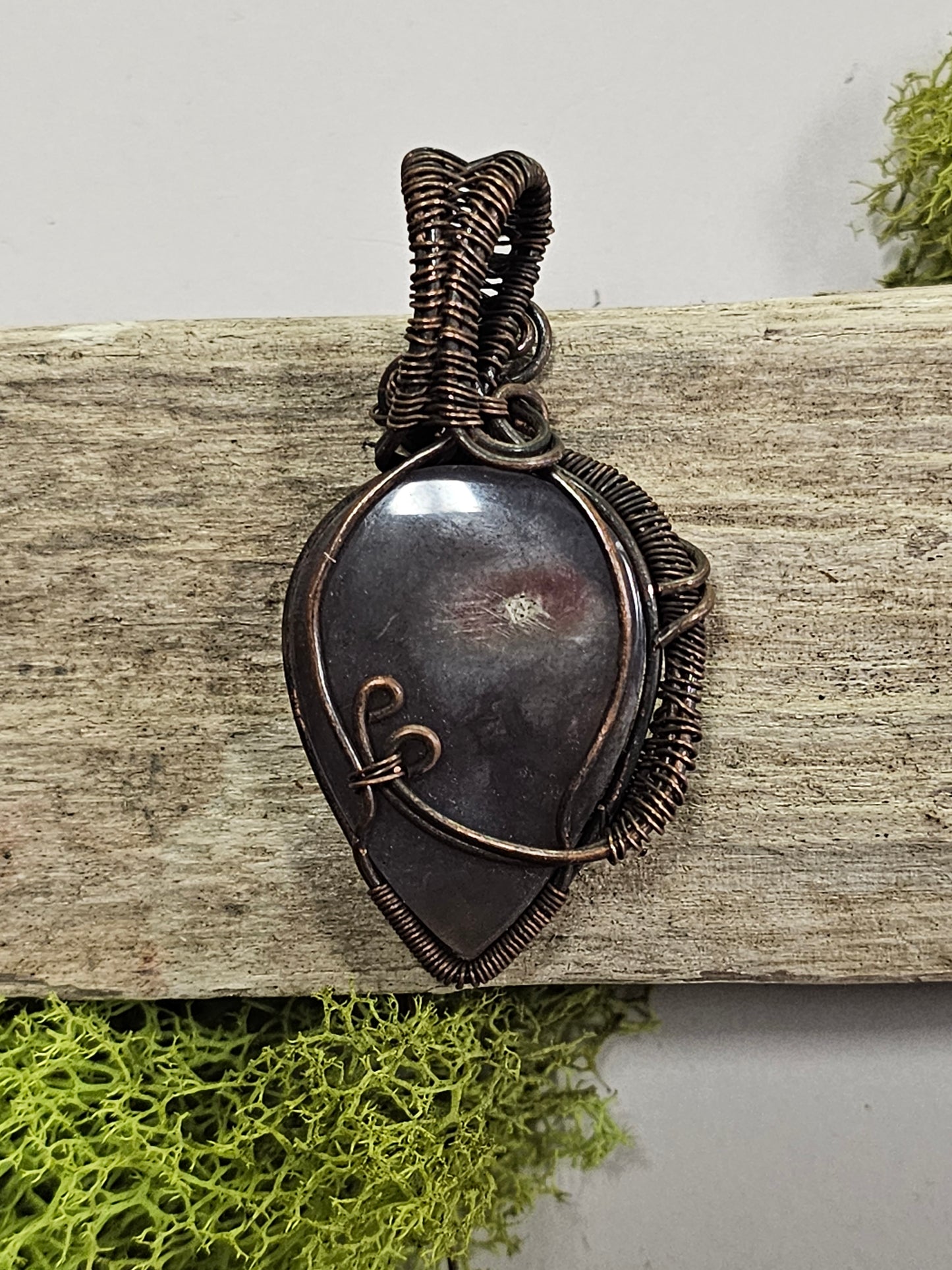 Amethyst and Oxidized Wire Wrapped Necklace Pendant