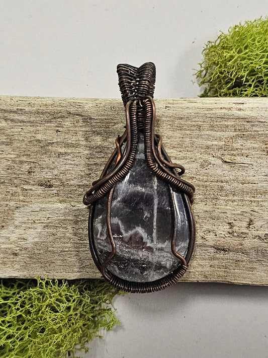 Amethyst and Oxidized Wire Wrapped Necklace Pendant