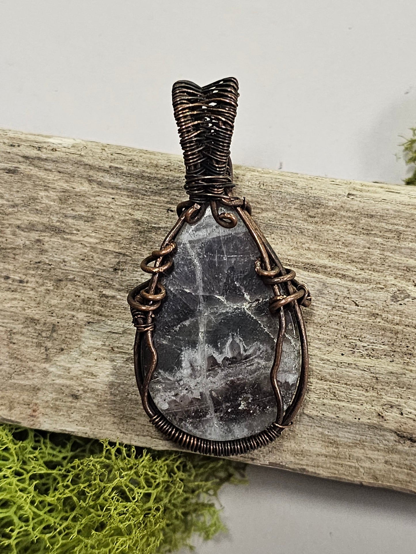 Amethyst and Oxidized Wire Wrapped Necklace Pendant