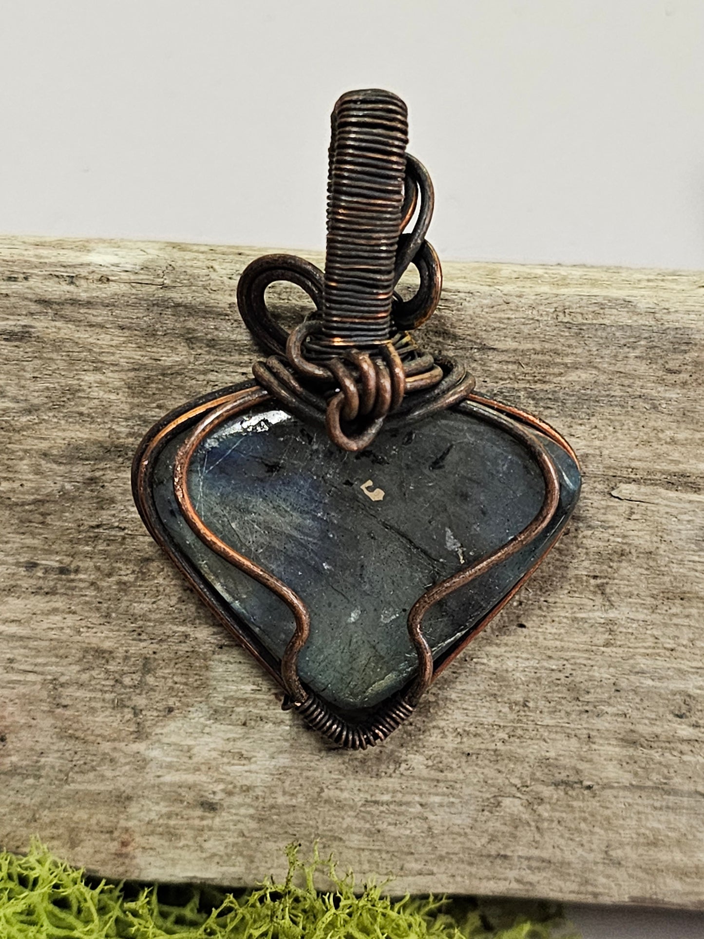 Labradorite and Oxidized Wire Wrapped Necklace Pendant