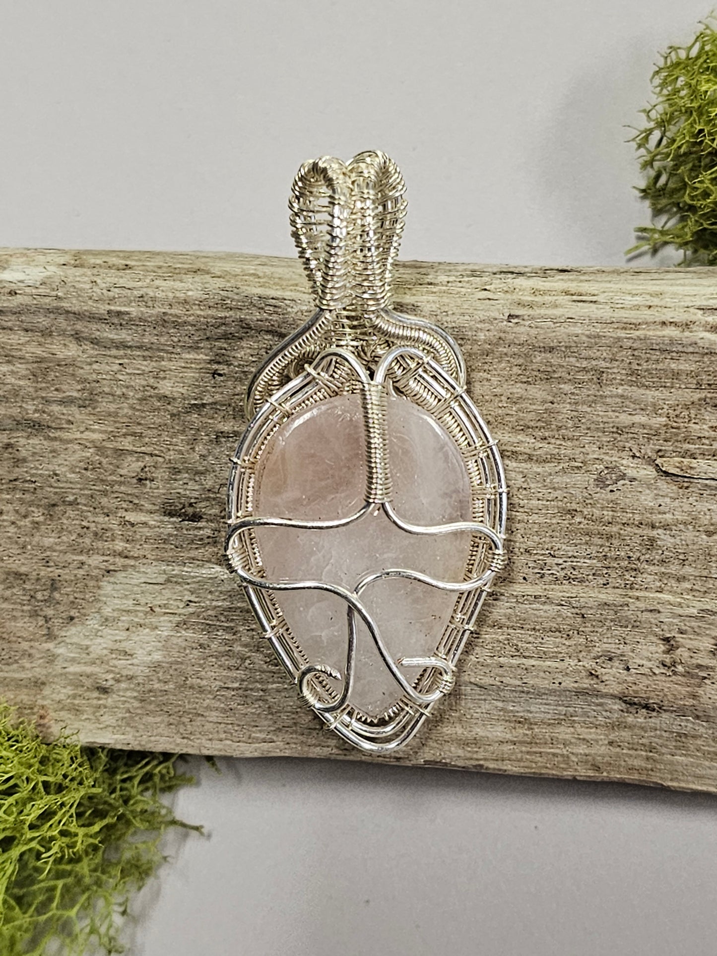 Rose Quartz and Silver Wire Wrapped Necklace Pendant