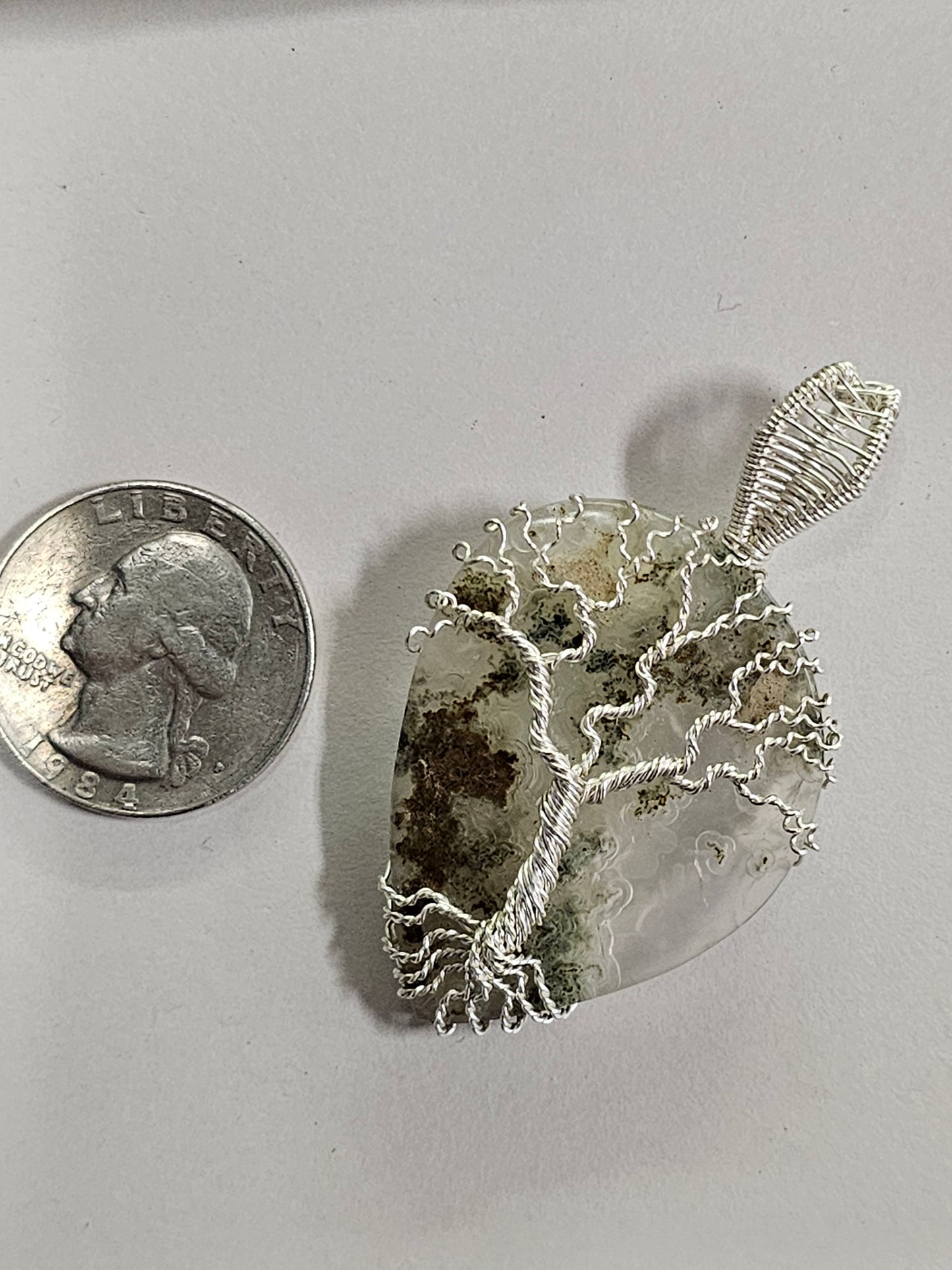 Tree of Life Moss Agate Wire Wrapped Necklace Pendant