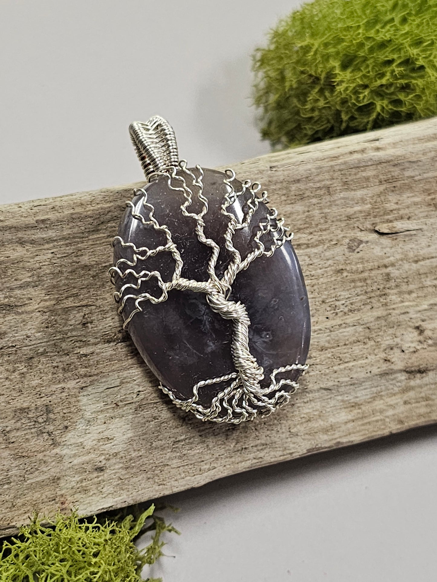 Tree of Life Moss Agate Wire Wrapped Necklace Pendant