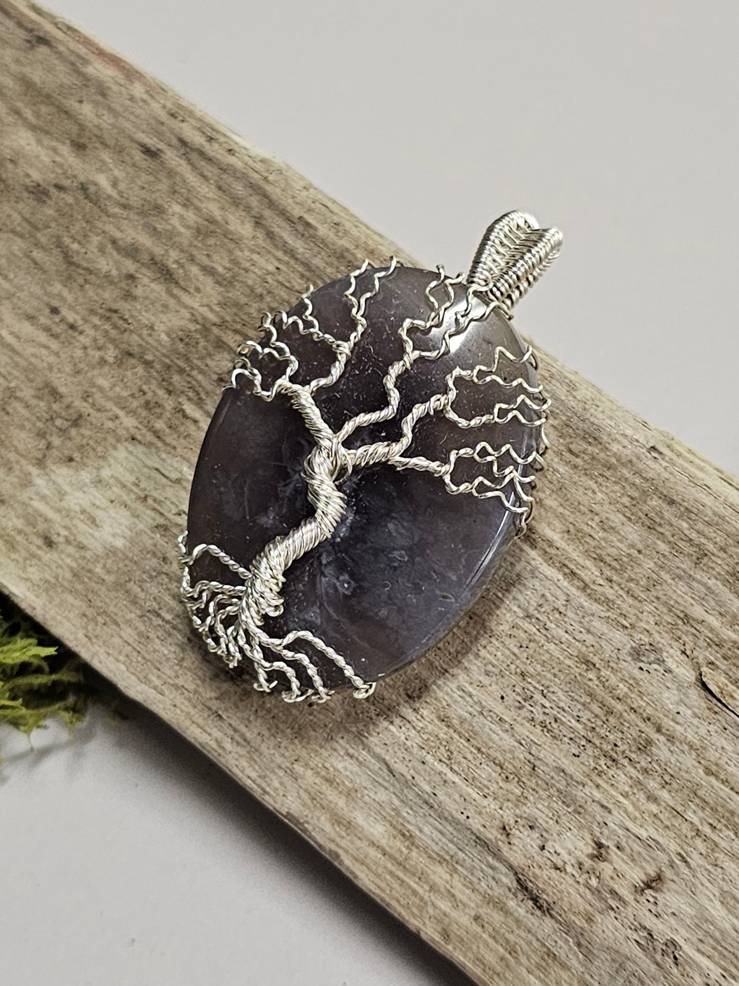 Tree of Life Moss Agate Wire Wrapped Necklace Pendant