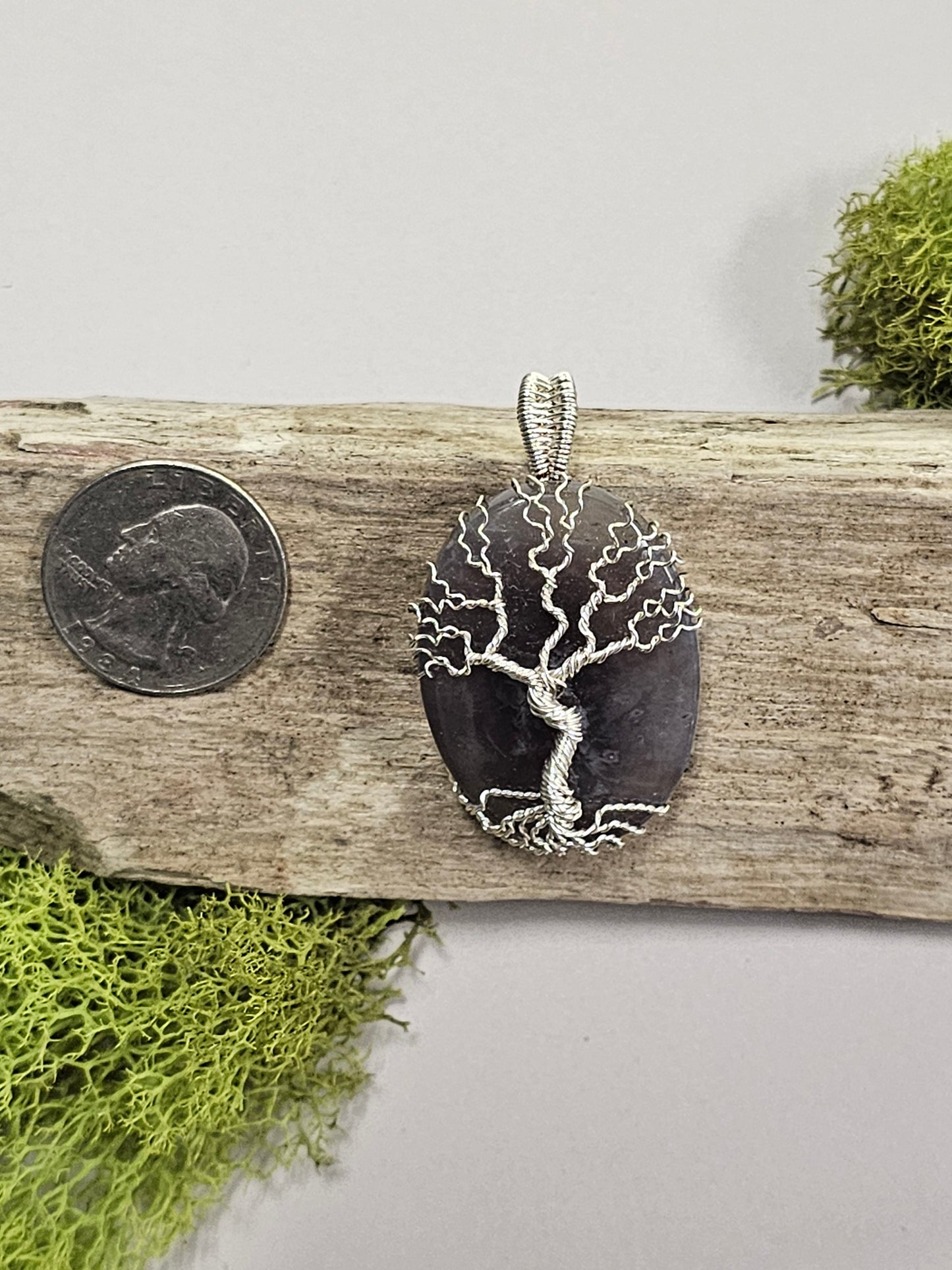 Tree of Life Moss Agate Wire Wrapped Necklace Pendant