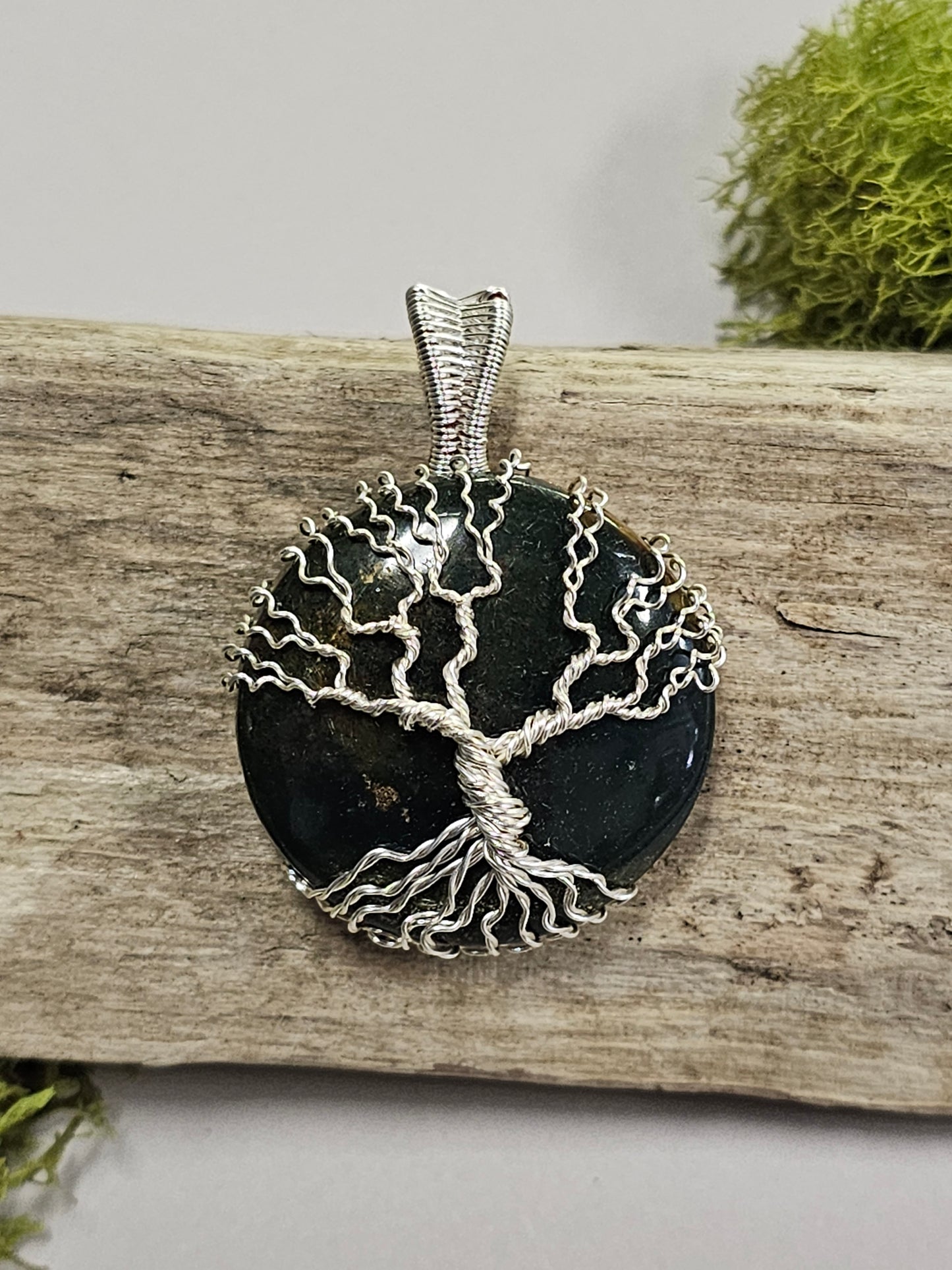 Tree of Life Moss Agate Wire Wrapped Necklace Pendant