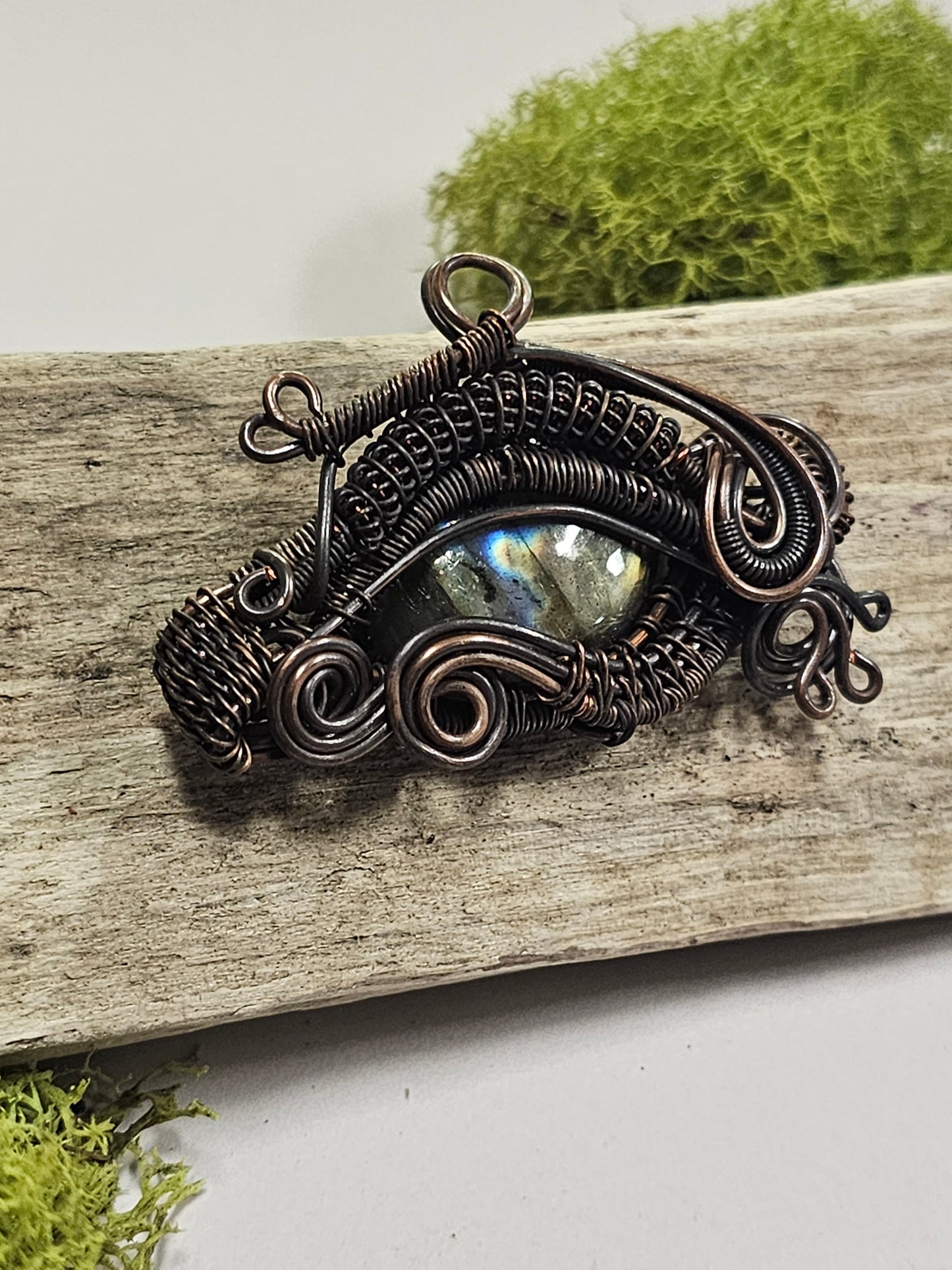 Labradorite Eye Wire Wrapped Necklace Pendant