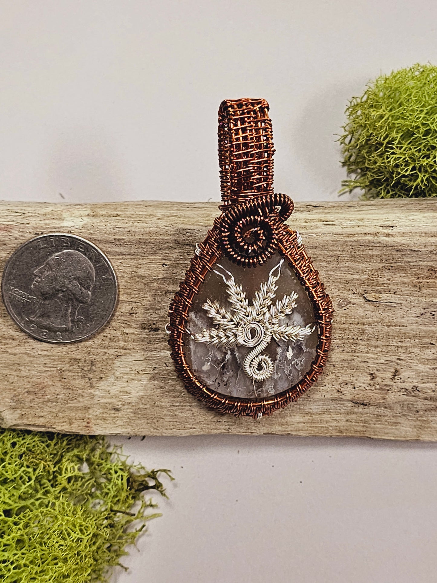 Flower Agate Wire Wrapped Necklace Pendant