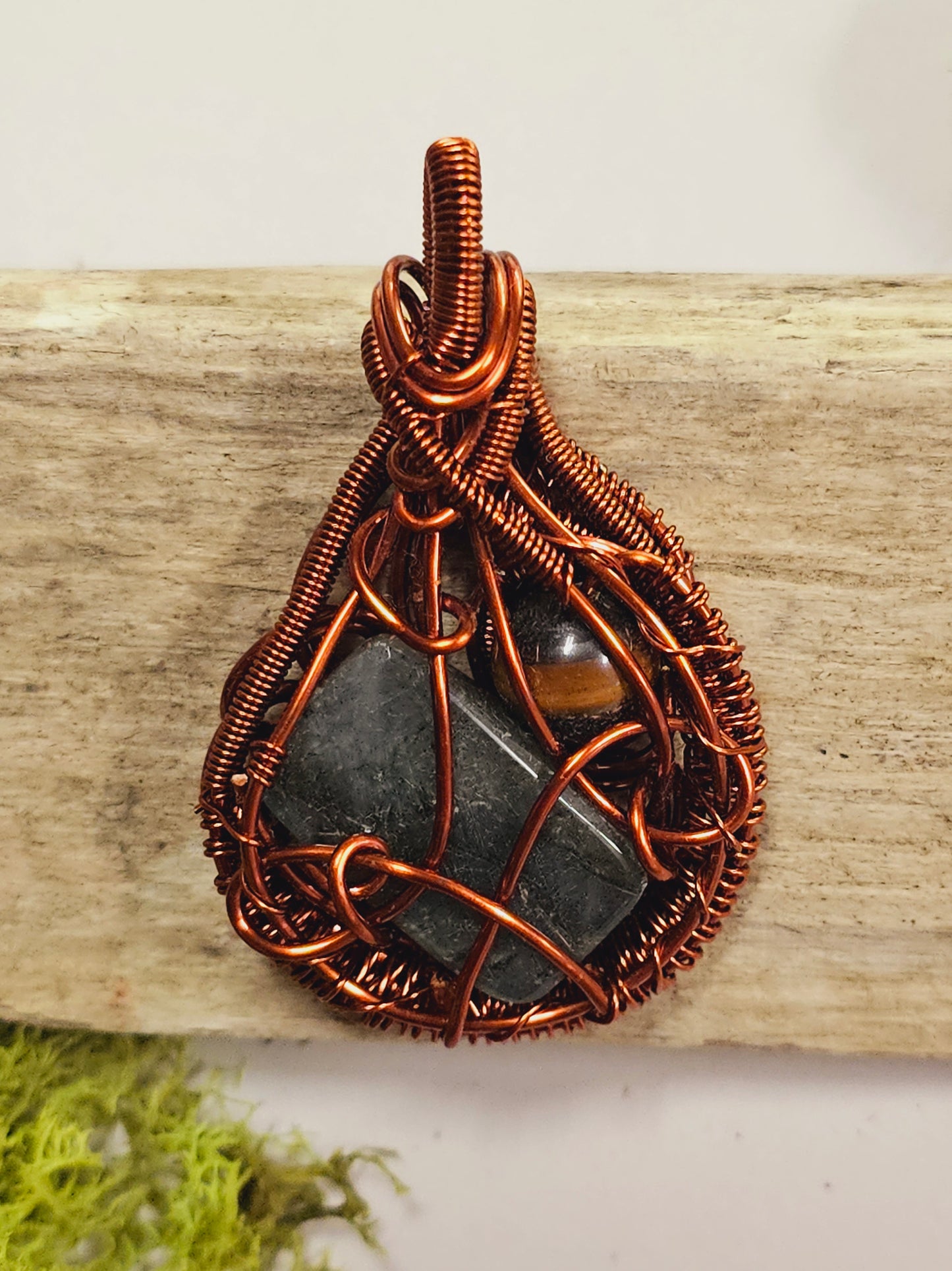 Multi-Crystal Copper Wire Wrapped Necklace Pendant
