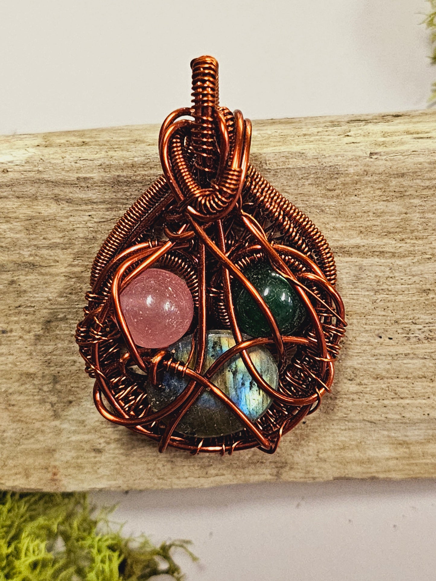 Multi-Crystal Copper Wire Wrapped Necklace Pendant