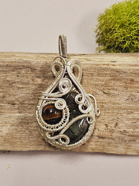 Multi-Crystal Silver Wire Wrapped Necklace Pendant