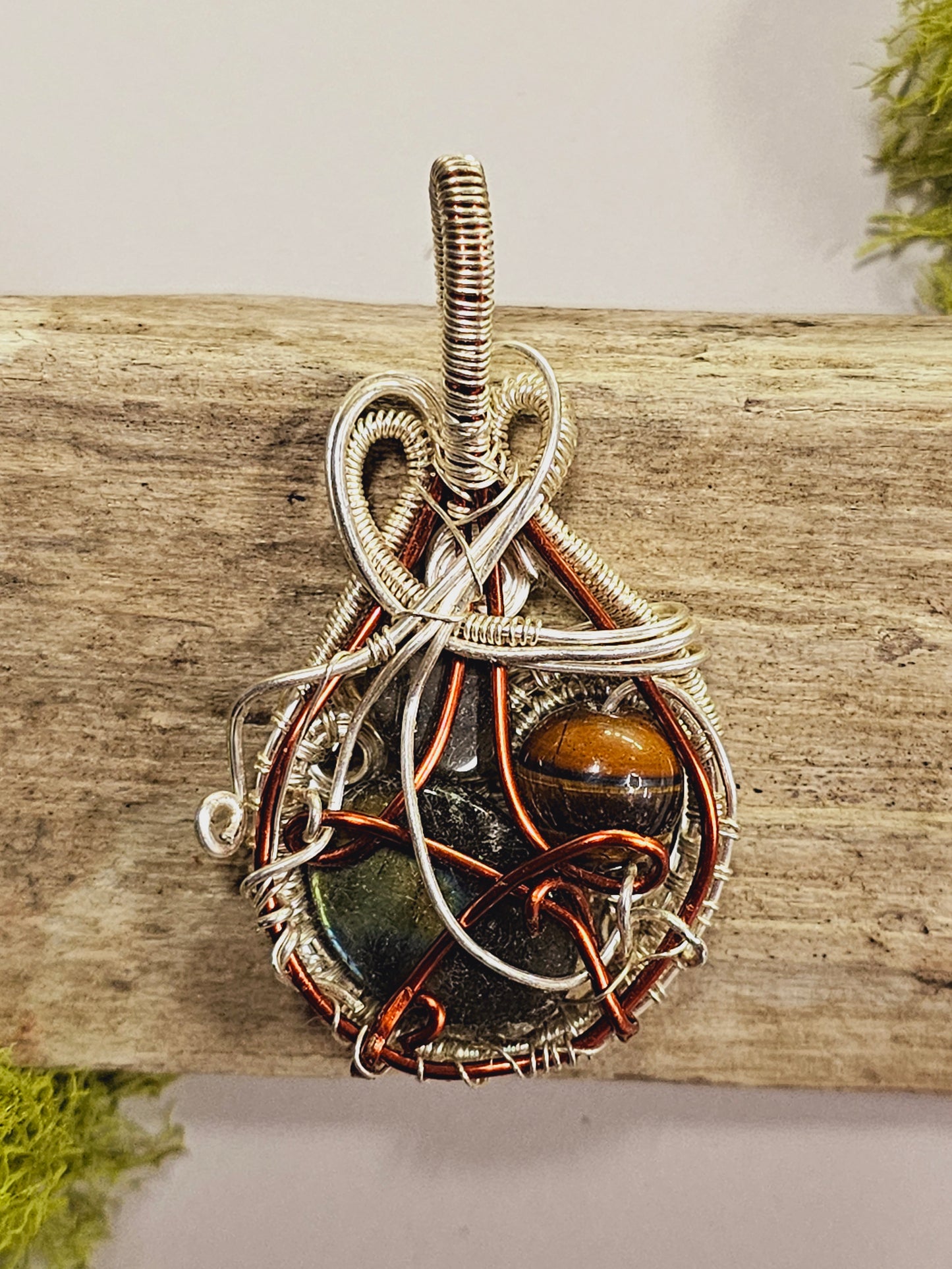 Multi-Crystal Silver Wire Wrapped Necklace Pendant
