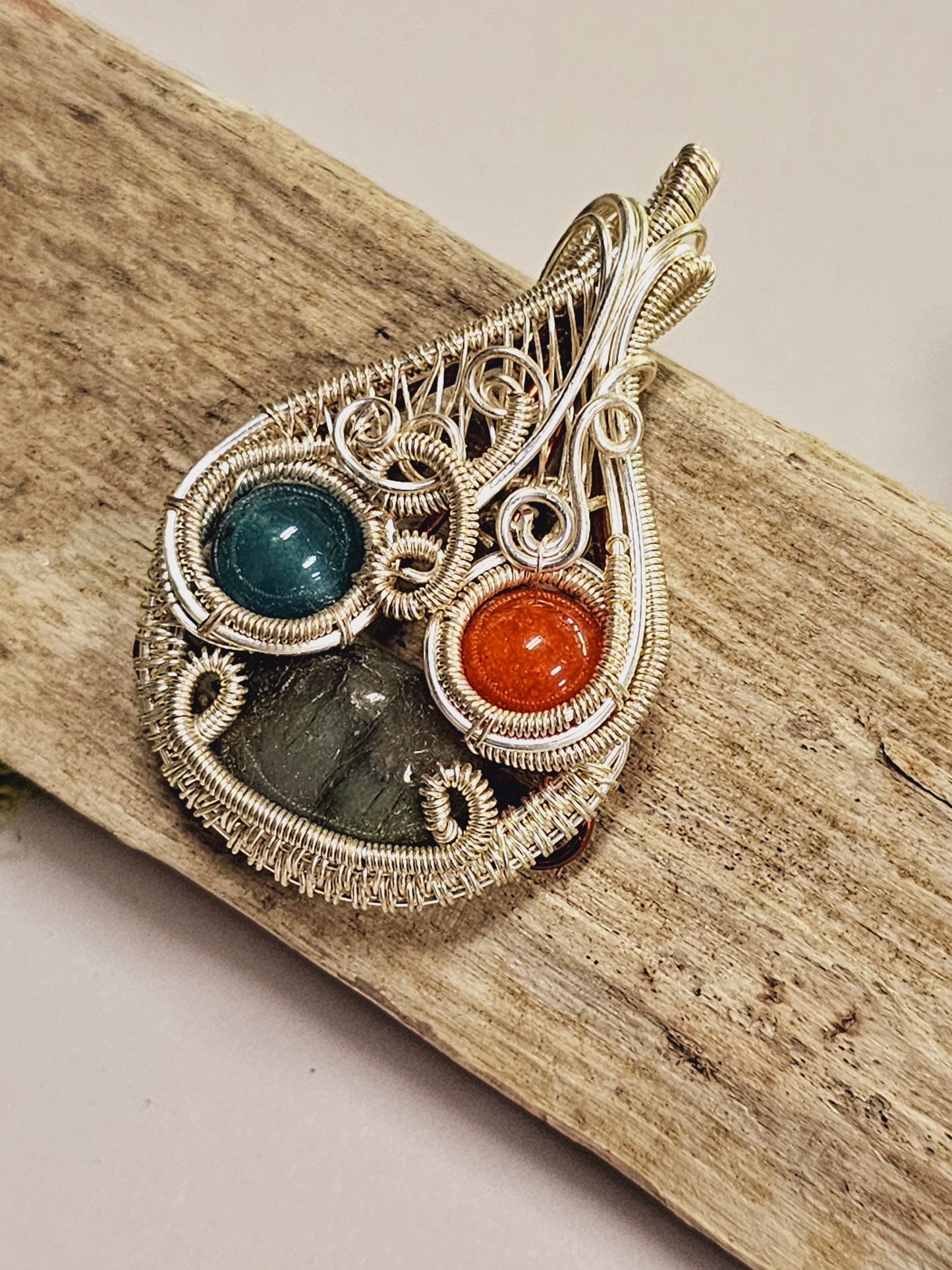 Multi-Crystal Silver Wire Wrapped Necklace Pendant