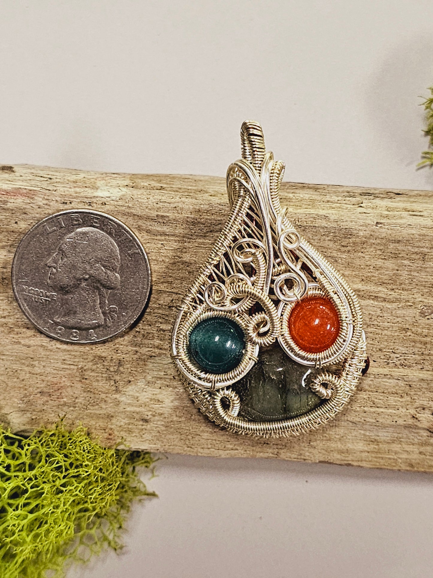 Multi-Crystal Silver Wire Wrapped Necklace Pendant