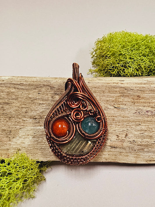 Multi-Crystal Copper Wire Wrapped Necklace Pendant