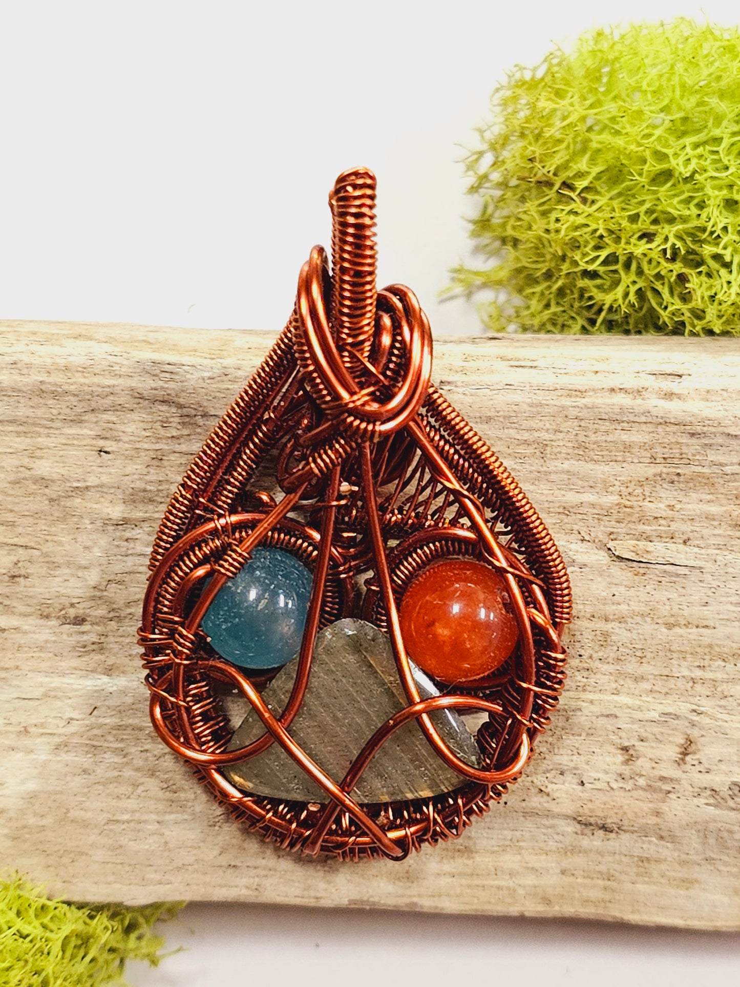 Multi-Crystal Copper Wire Wrapped Necklace Pendant