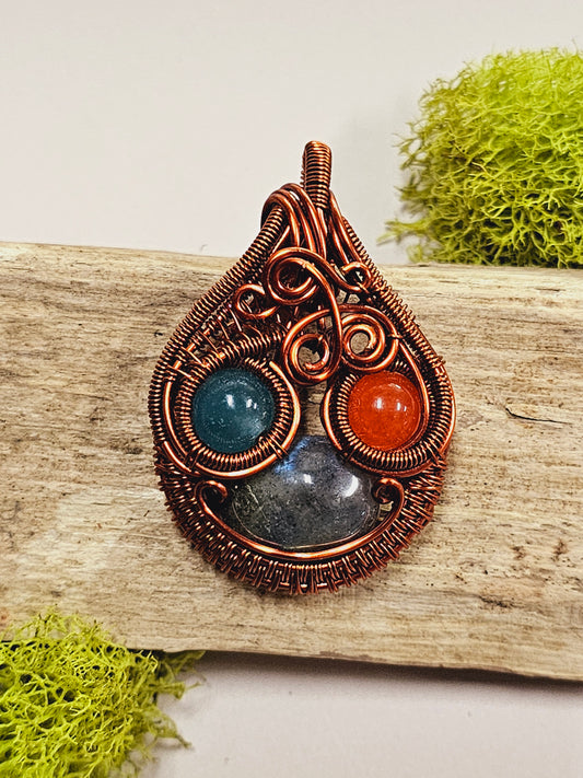 Multi-Crystal Copper Wire Wrapped Necklace Pendant