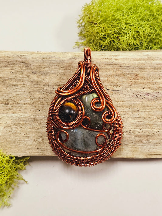 Multi-Crystal Copper Wire Wrapped Necklace Pendant