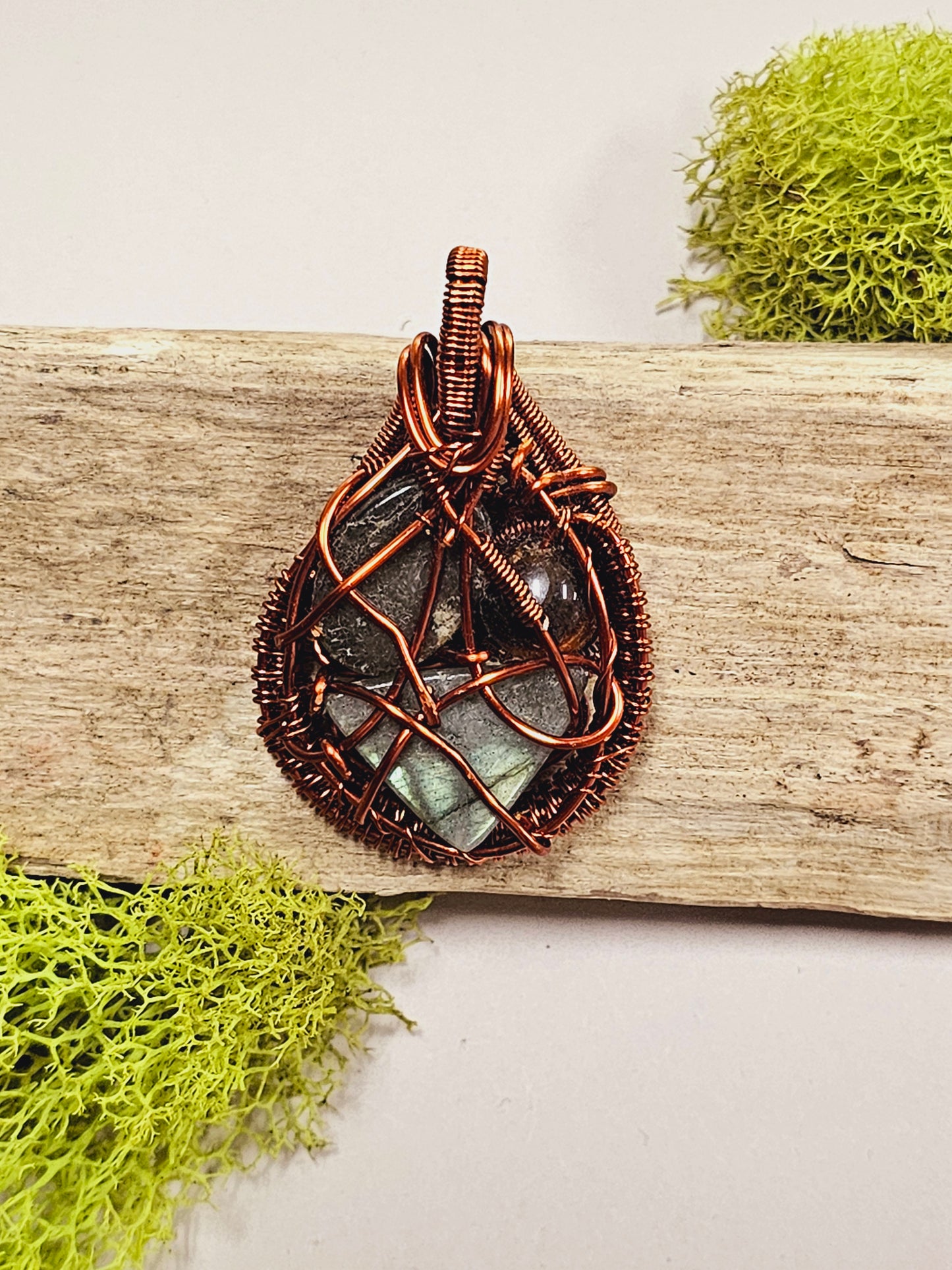 Multi-Crystal Copper Wire Wrapped Necklace Pendant