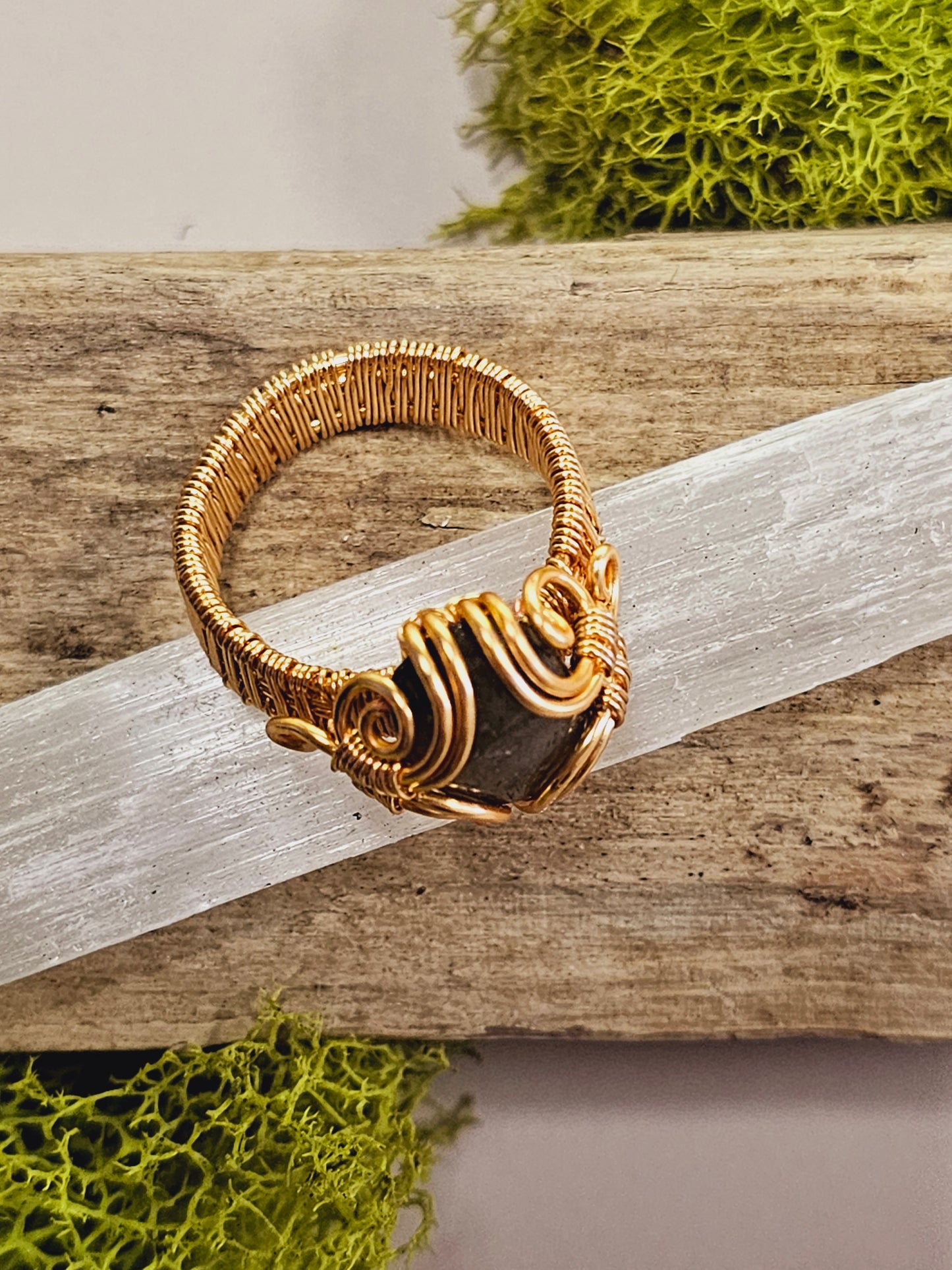 Labradorite and Gold Wire Wrapped Ring Size 10