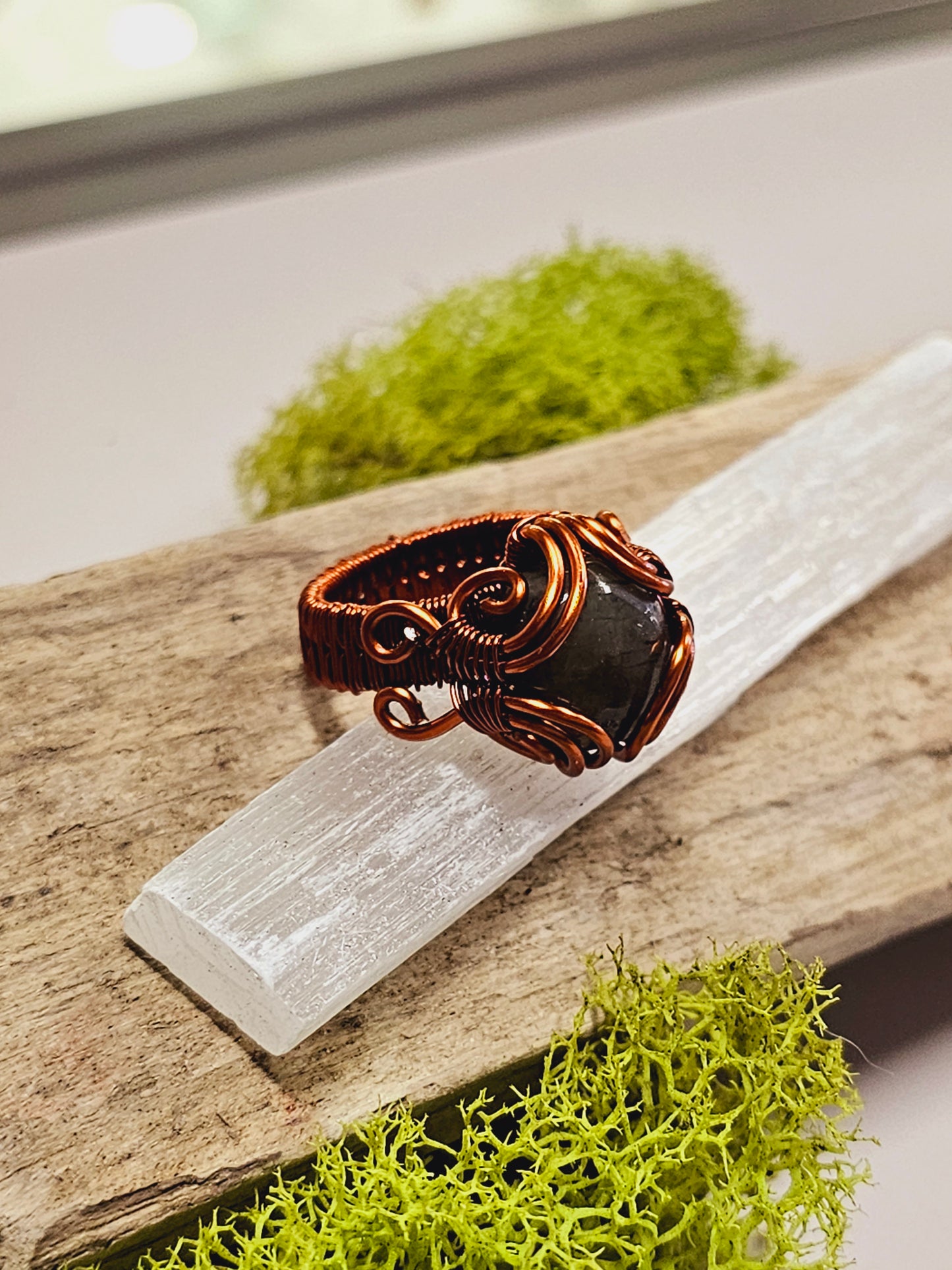 Labradorite and Copper Wire Wrapped Ring Size 6