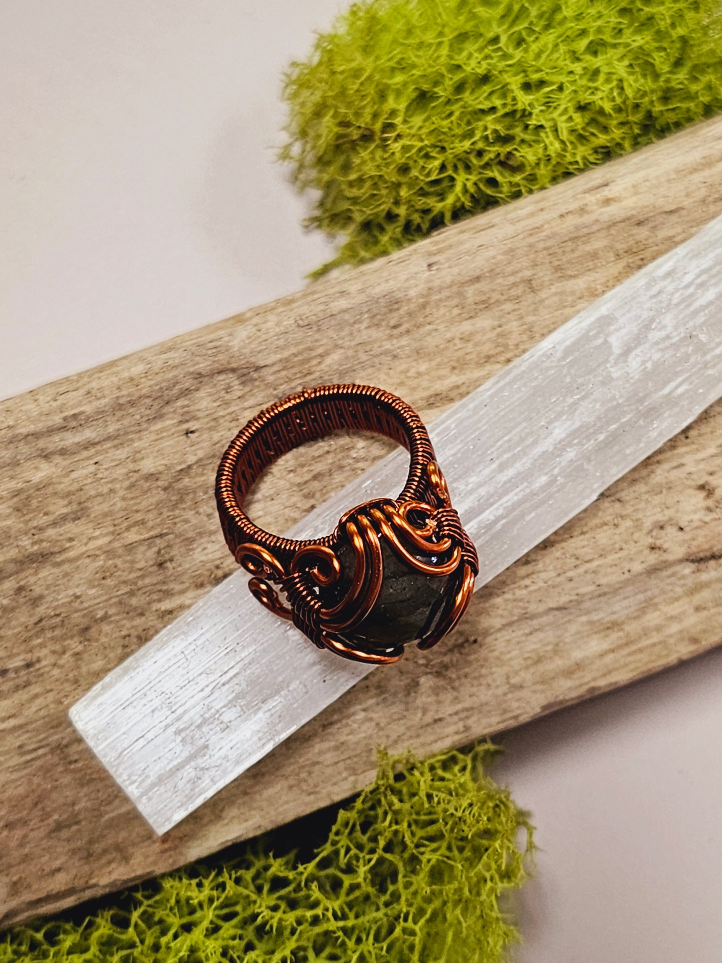 Labradorite and Copper Wire Wrapped Ring Size 6