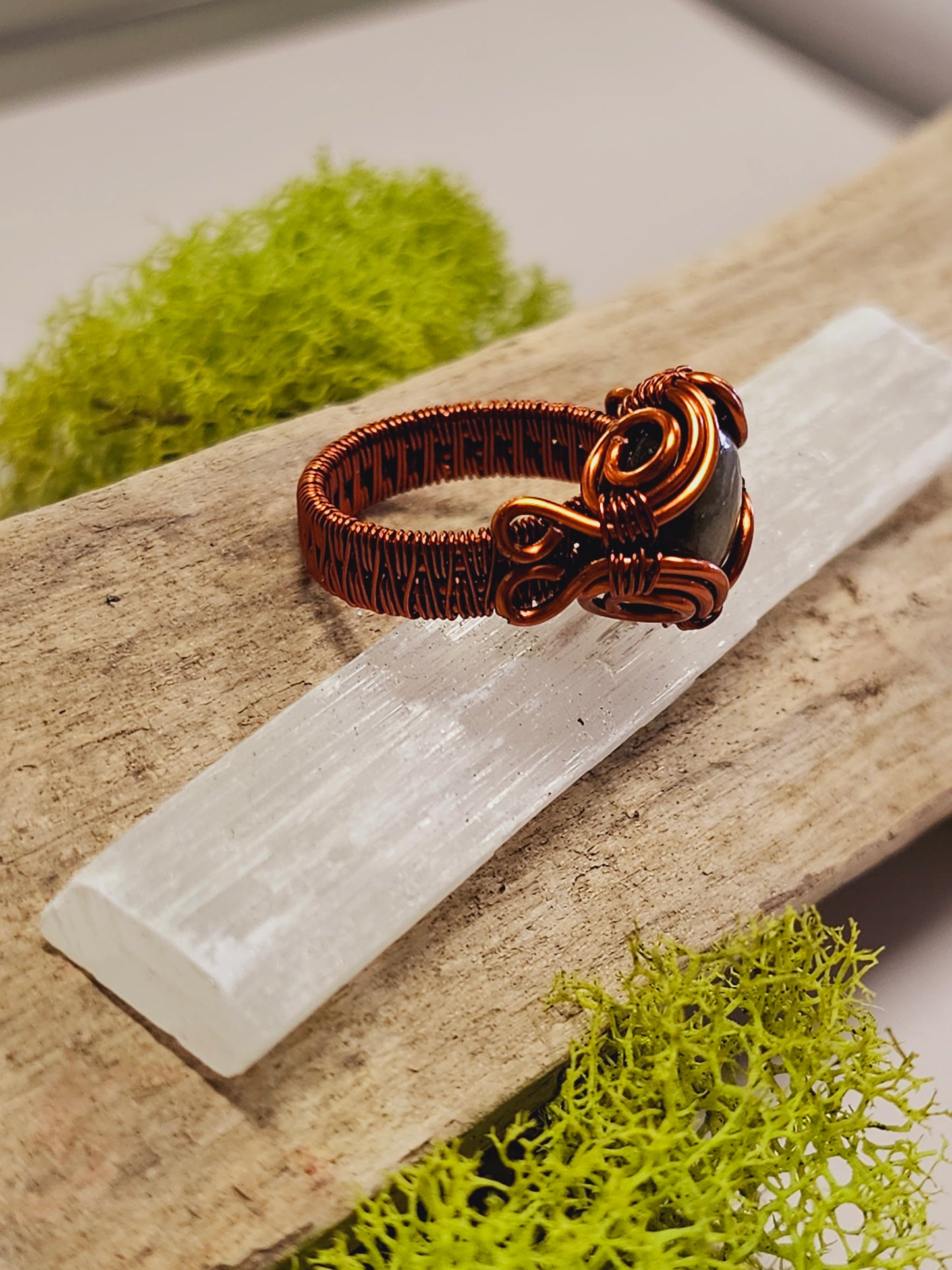 Labradorite and Copper Wire Wrapped Ring Size 8