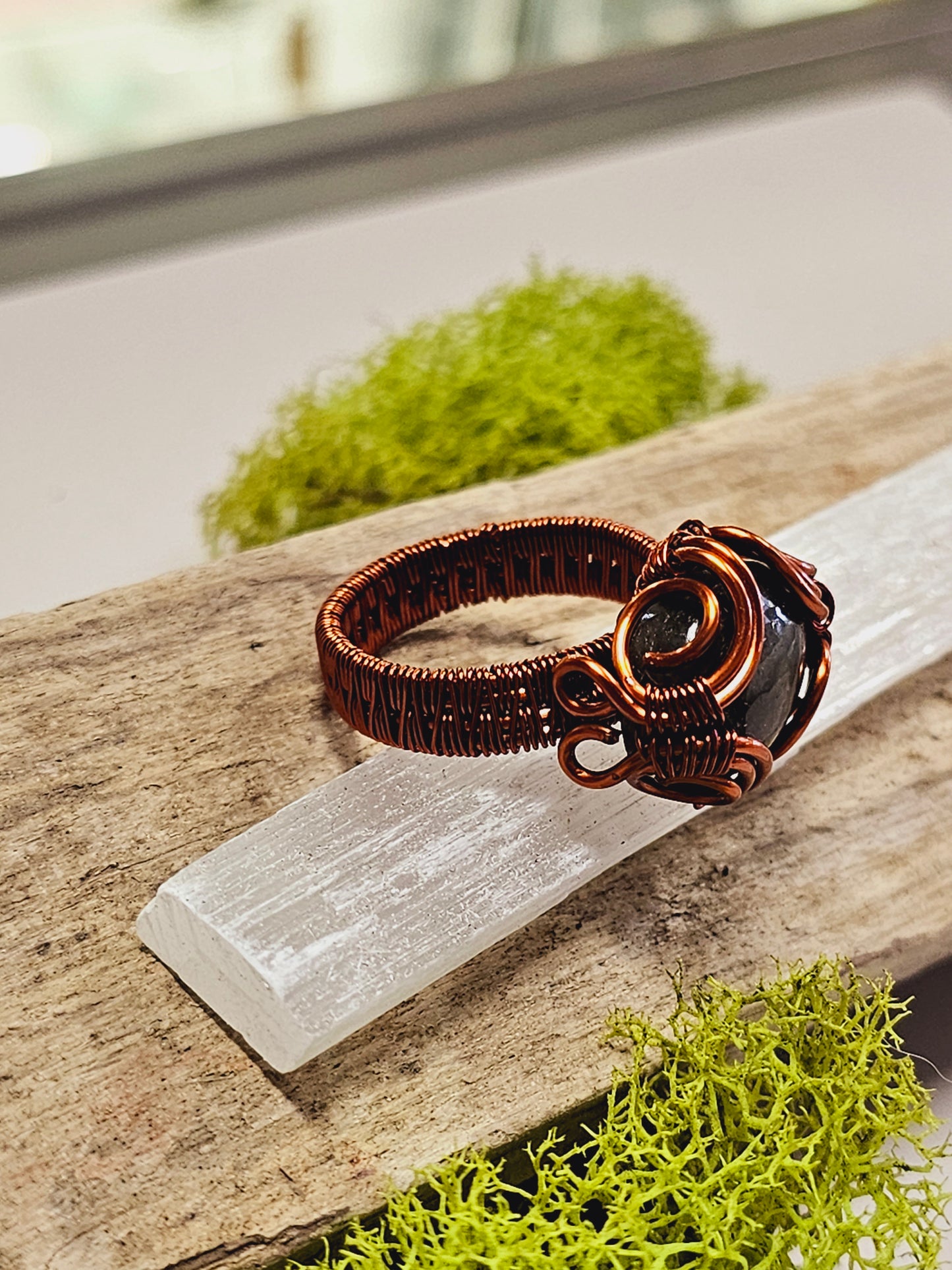 Labradorite and Copper Wire Wrapped Ring Size 9.5